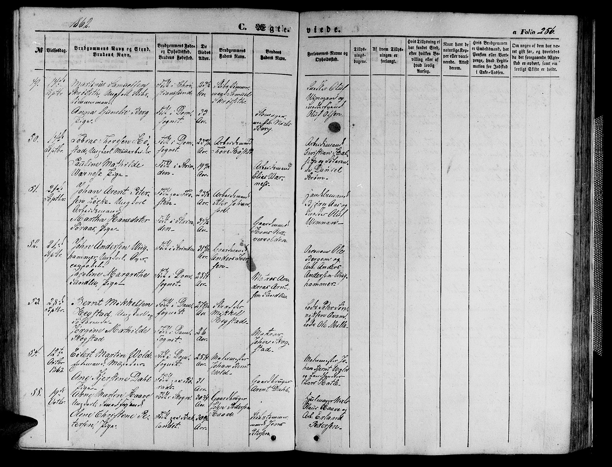 Ministerialprotokoller, klokkerbøker og fødselsregistre - Sør-Trøndelag, SAT/A-1456/602/L0139: Klokkerbok nr. 602C07, 1859-1864, s. 256