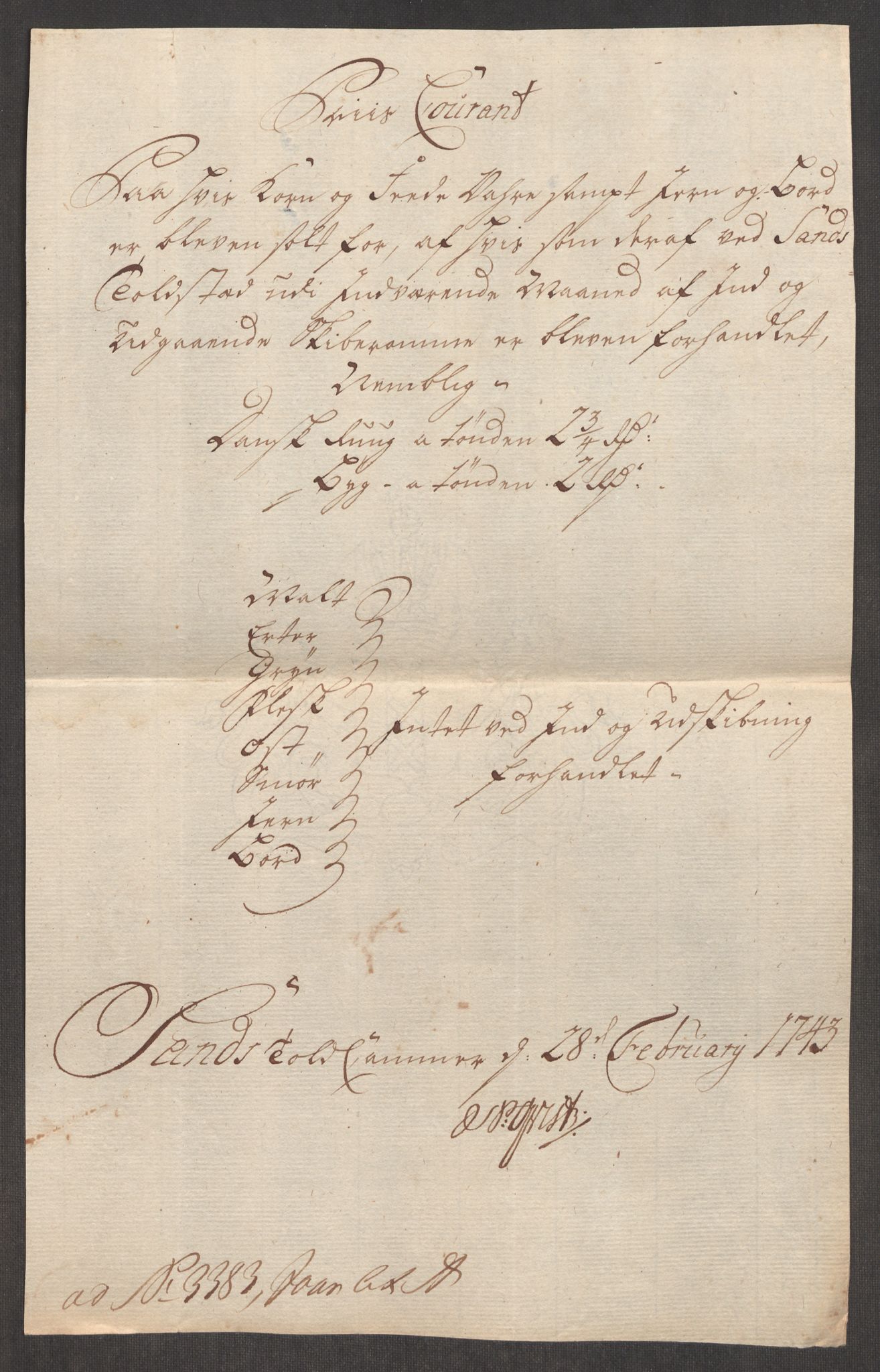 RA, Rentekammeret inntil 1814, Realistisk ordnet avdeling, Oe/L0002: [Ø1]: Priskuranter, 1740-1744, s. 654