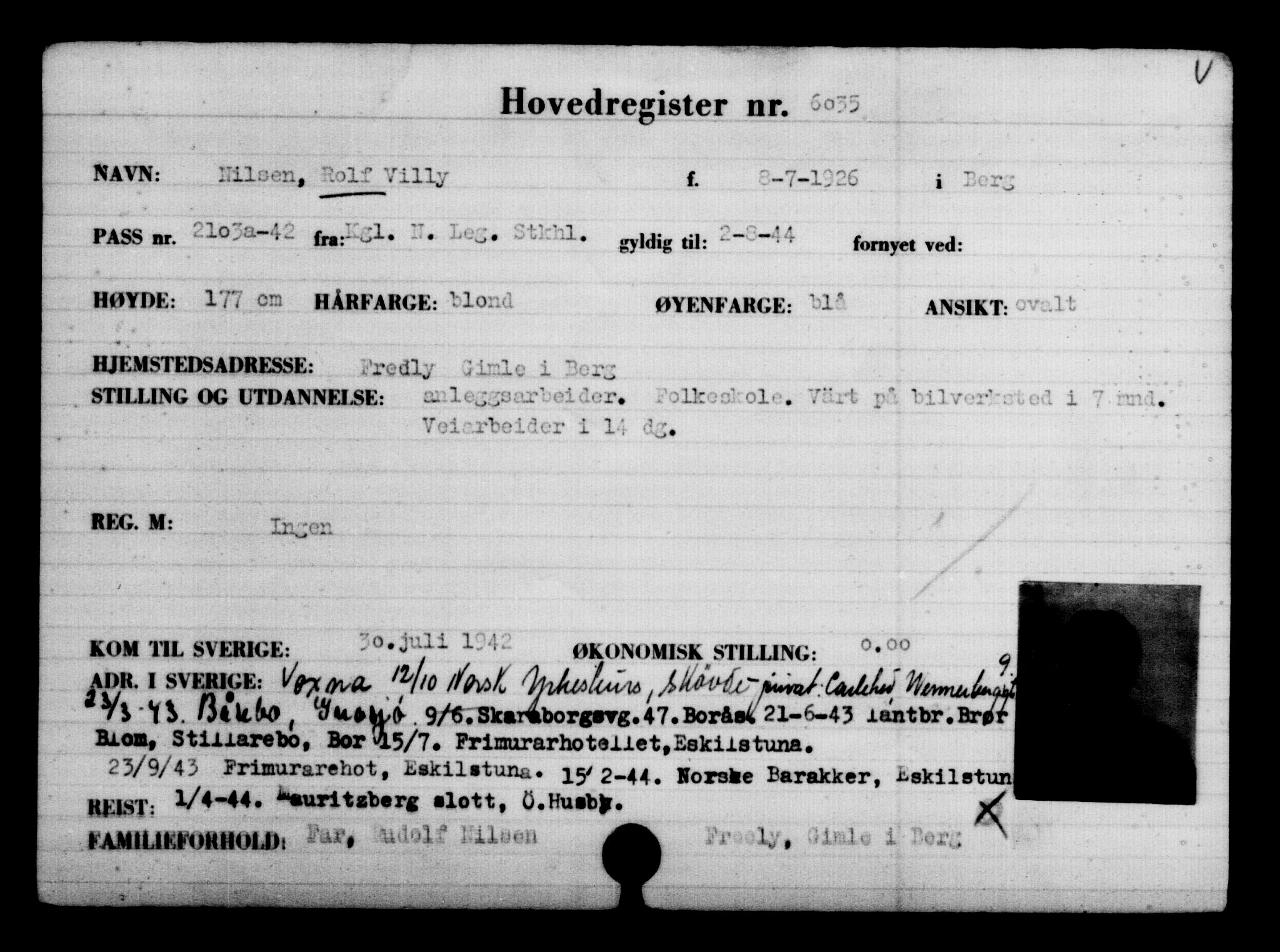 Utenriksstasjonene, Legasjonen i Stockholm, Flyktningkontoret, AV/RA-S-6753/V/Va/L0004: Kjesäterkartoteket, flyktninger med registreringsnr. 3496-6610, 1940-1945, s. 2972