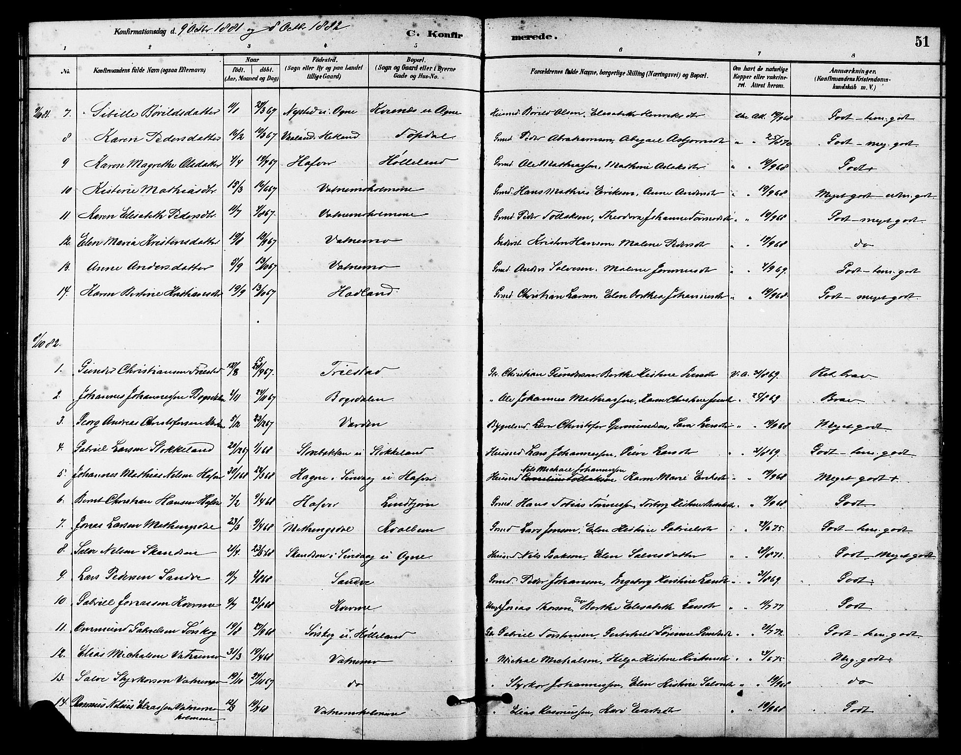 Eigersund sokneprestkontor, SAST/A-101807/S08/L0016: Ministerialbok nr. A 16, 1879-1893, s. 51