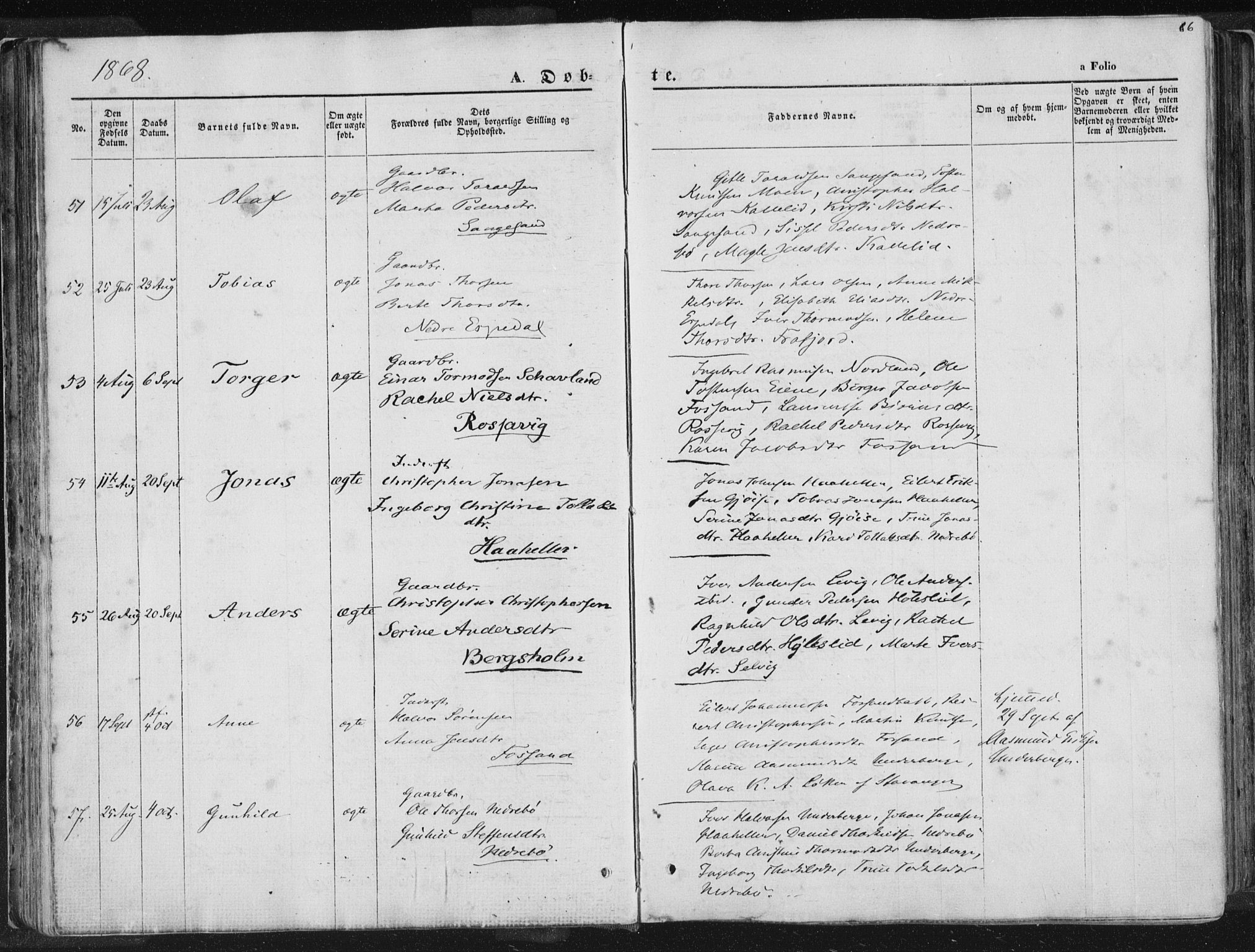 Høgsfjord sokneprestkontor, AV/SAST-A-101624/H/Ha/Haa/L0001: Ministerialbok nr. A 1, 1854-1875, s. 86