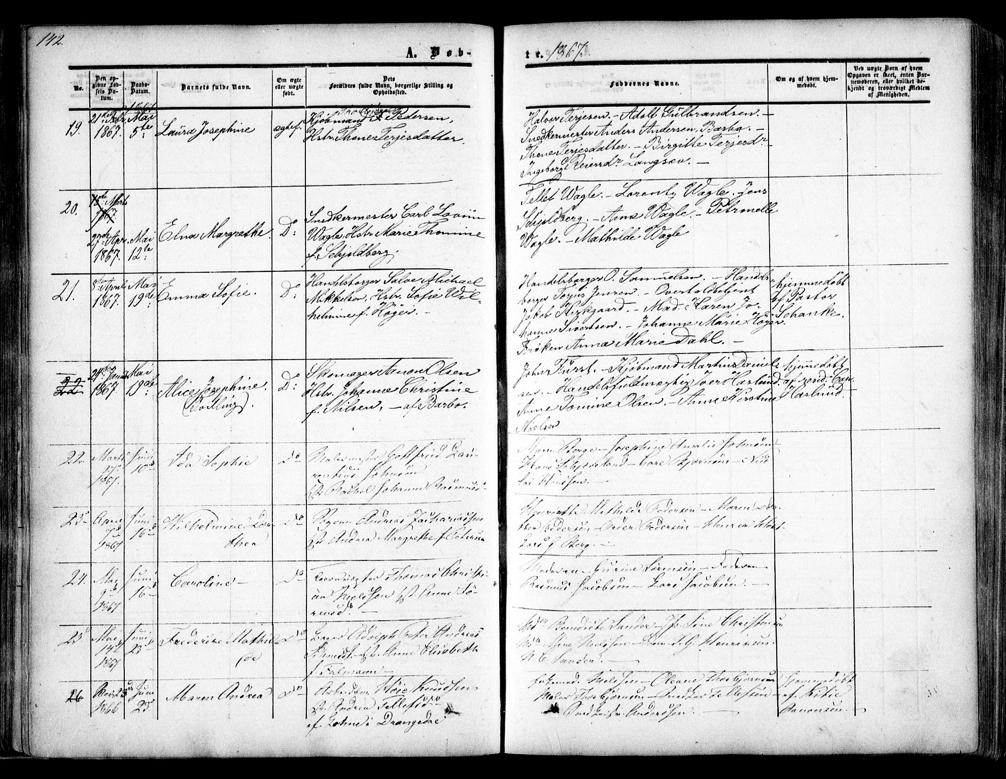 Arendal sokneprestkontor, Trefoldighet, AV/SAK-1111-0040/F/Fa/L0006: Ministerialbok nr. A 6, 1855-1868, s. 142