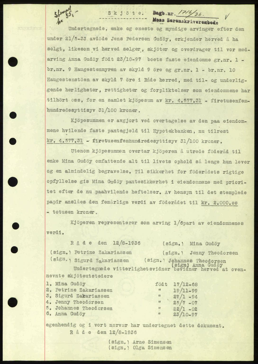 Moss sorenskriveri, SAO/A-10168: Pantebok nr. A1, 1936-1936, Dagboknr: 1716/1936