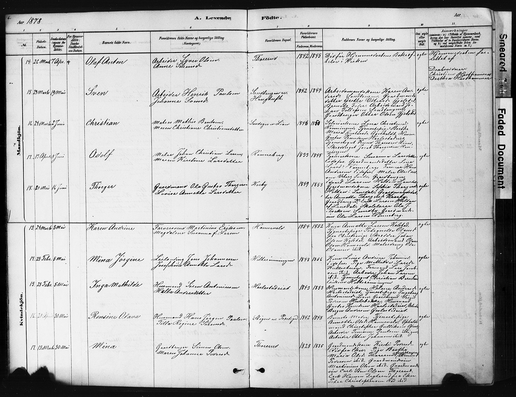 Hof kirkebøker, AV/SAKO-A-64/G/Ga/L0004: Klokkerbok nr. I 4, 1878-1930, s. 6
