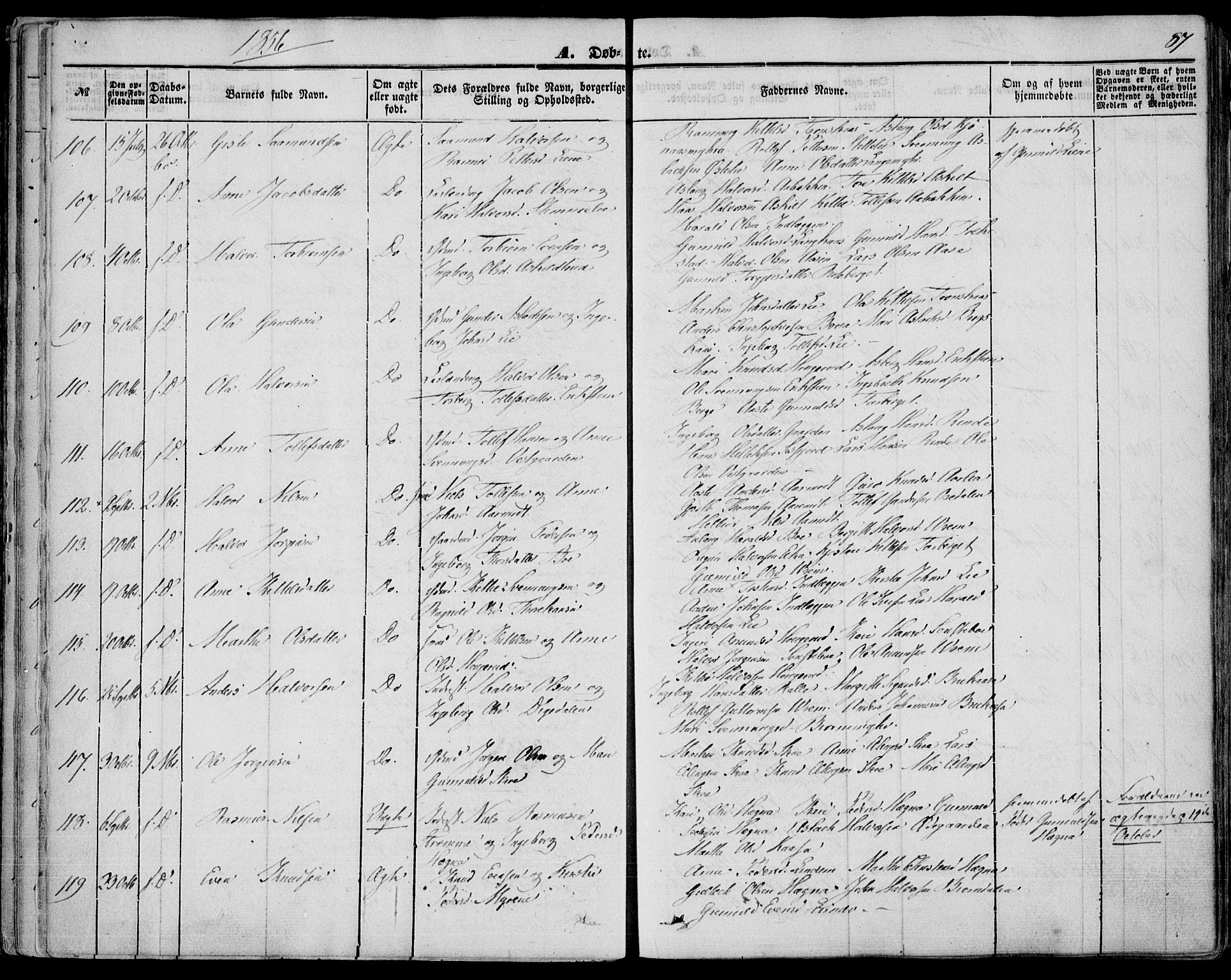 Bø kirkebøker, AV/SAKO-A-257/F/Fa/L0008: Ministerialbok nr. 8, 1849-1861, s. 87