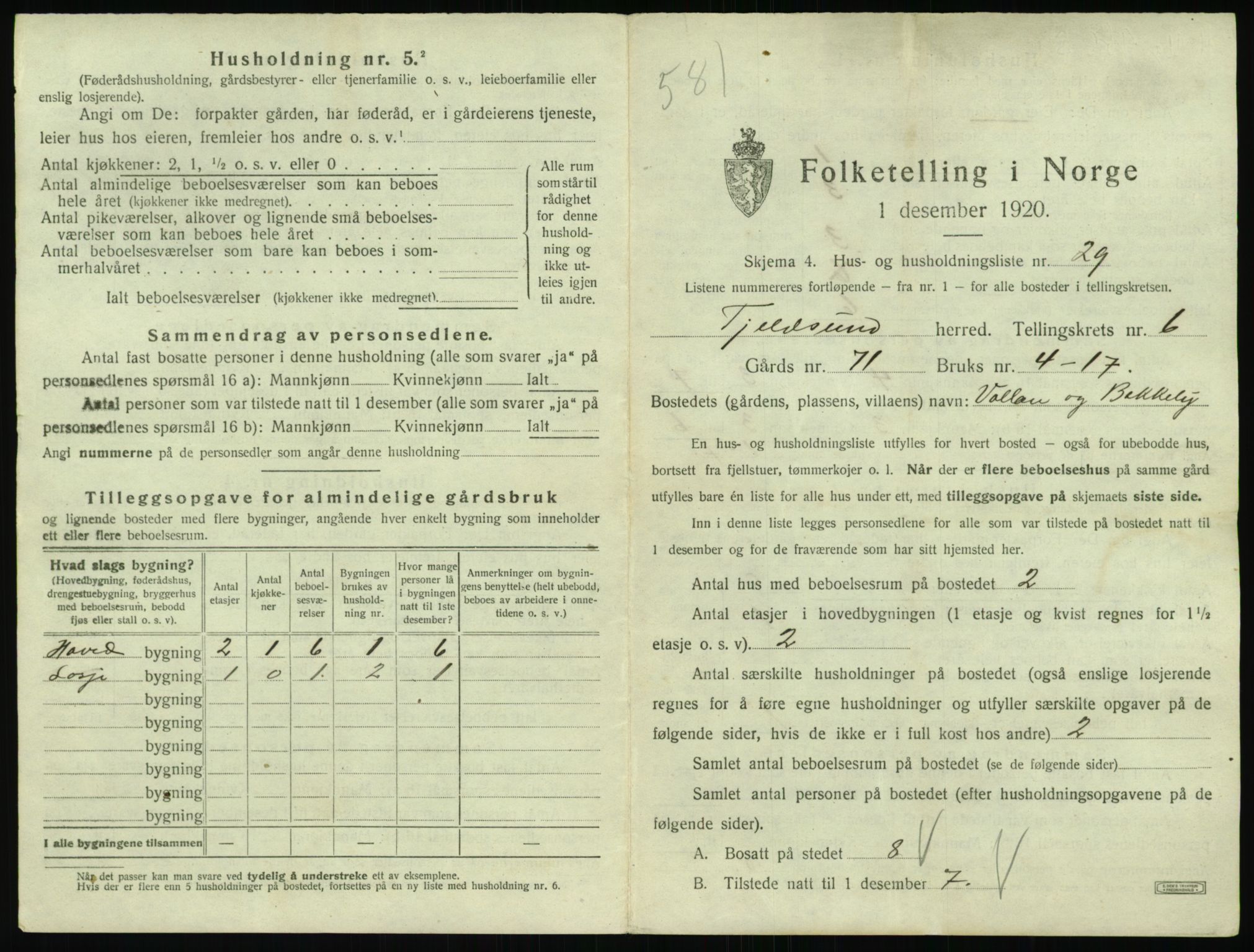 SAT, Folketelling 1920 for 1852 Tjeldsund herred, 1920, s. 496