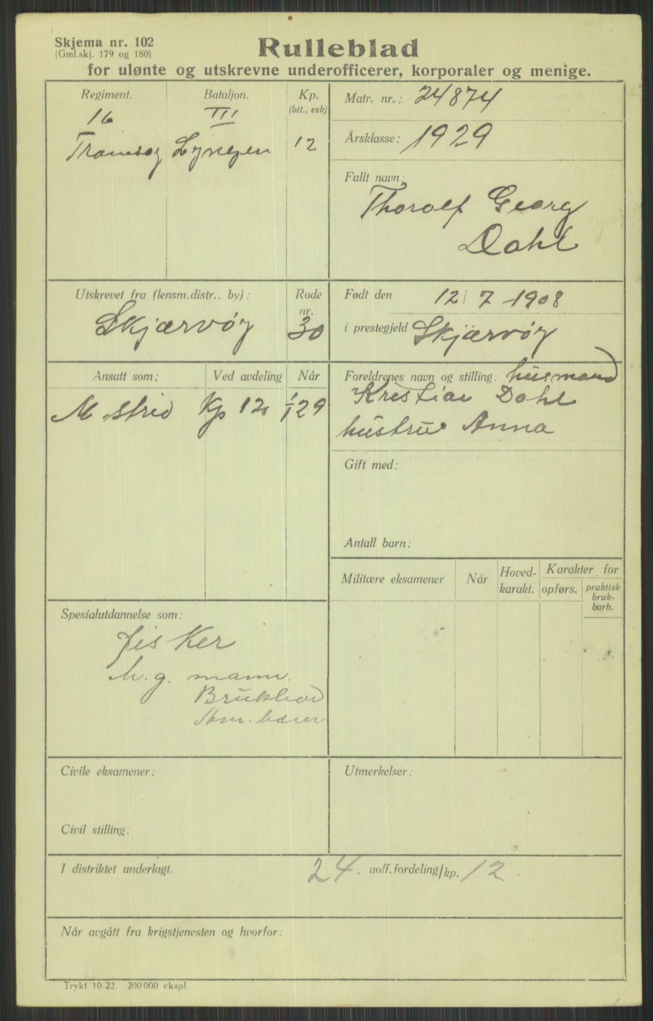 Forsvaret, Troms infanteriregiment nr. 16, AV/RA-RAFA-3146/P/Pa/L0013/0004: Rulleblad / Rulleblad for regimentets menige mannskaper, årsklasse 1929, 1929, s. 165