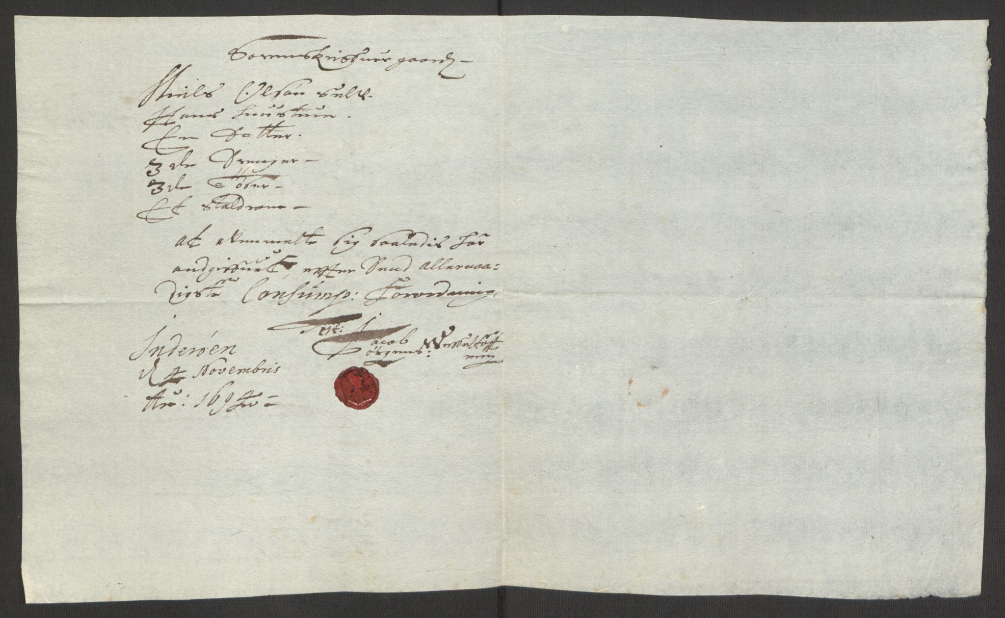 Rentekammeret inntil 1814, Reviderte regnskaper, Fogderegnskap, AV/RA-EA-4092/R63/L4308: Fogderegnskap Inderøy, 1692-1694, s. 563