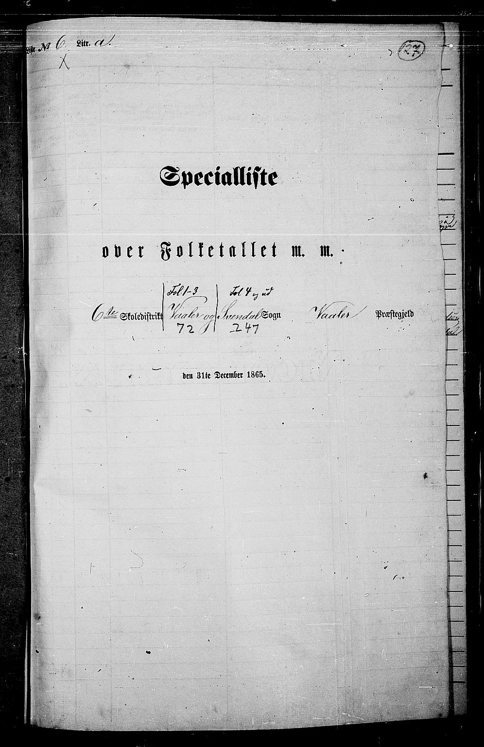RA, Folketelling 1865 for 0137P Våler prestegjeld, 1865, s. 109