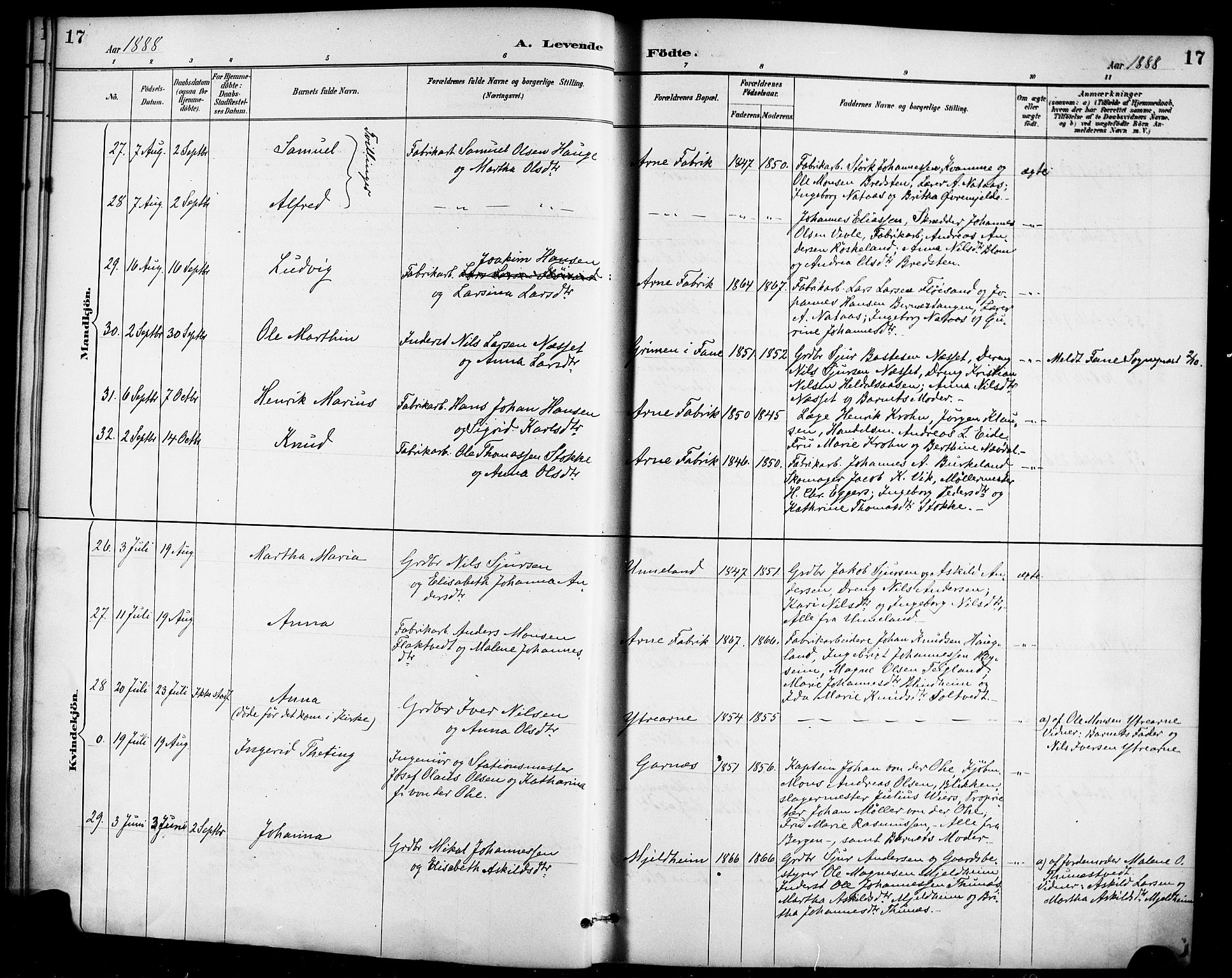 Haus sokneprestembete, AV/SAB-A-75601/H/Haa/Haad/L0001: Ministerialbok nr. D 1, 1887-1898, s. 17