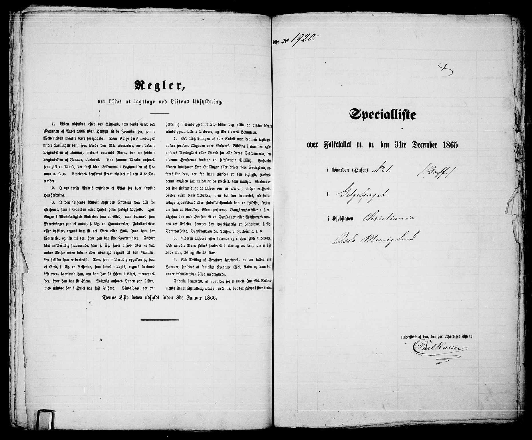 RA, Folketelling 1865 for 0301 Kristiania kjøpstad, 1865, s. 4290