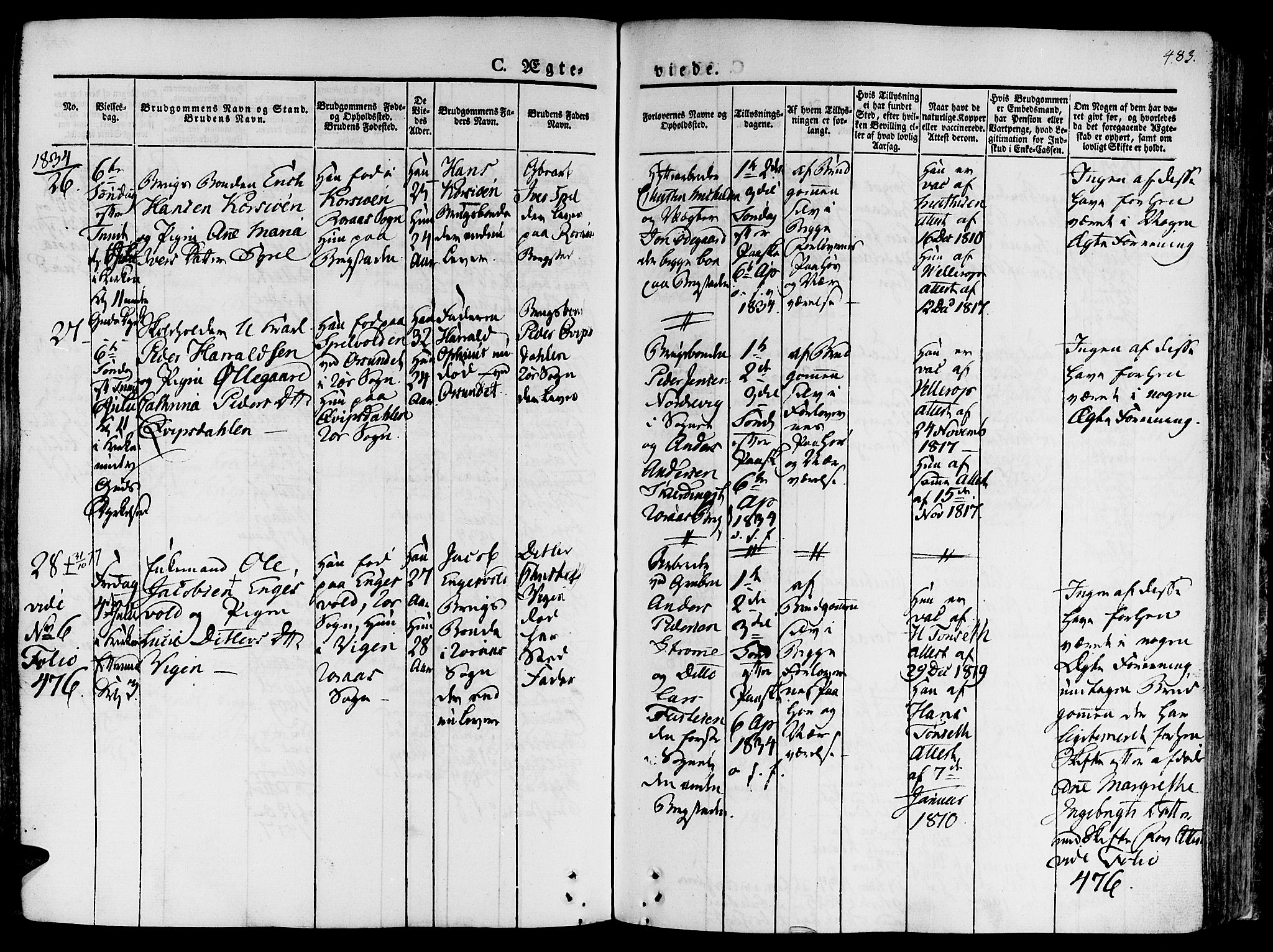 Ministerialprotokoller, klokkerbøker og fødselsregistre - Sør-Trøndelag, SAT/A-1456/681/L0930: Ministerialbok nr. 681A08, 1829-1844, s. 483