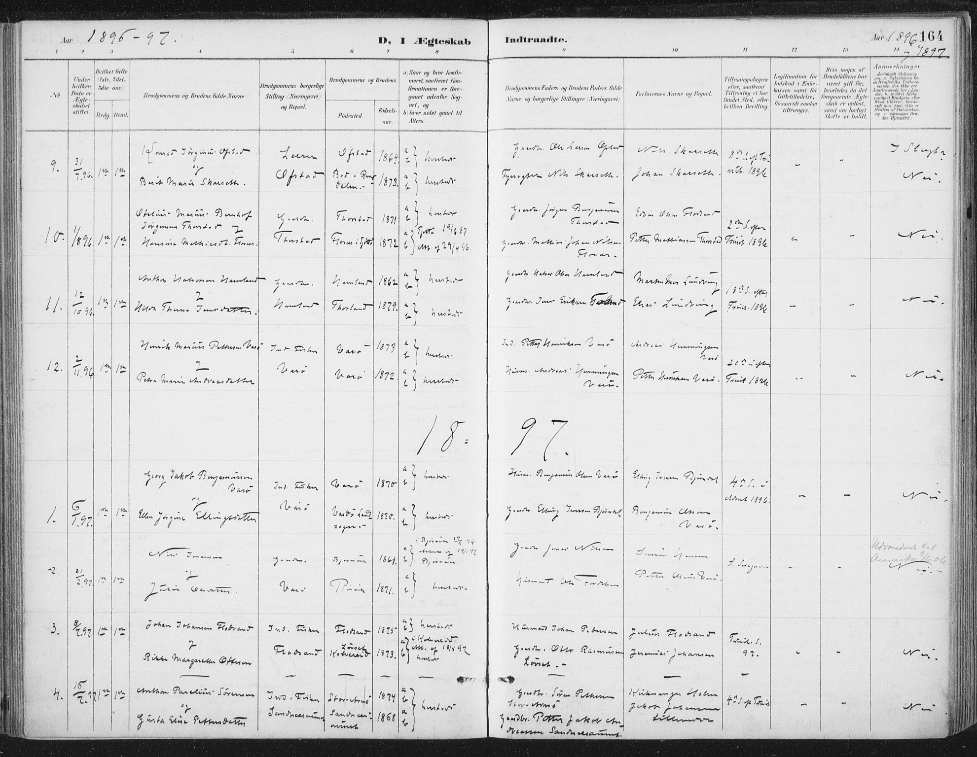 Ministerialprotokoller, klokkerbøker og fødselsregistre - Nord-Trøndelag, AV/SAT-A-1458/784/L0673: Ministerialbok nr. 784A08, 1888-1899, s. 164