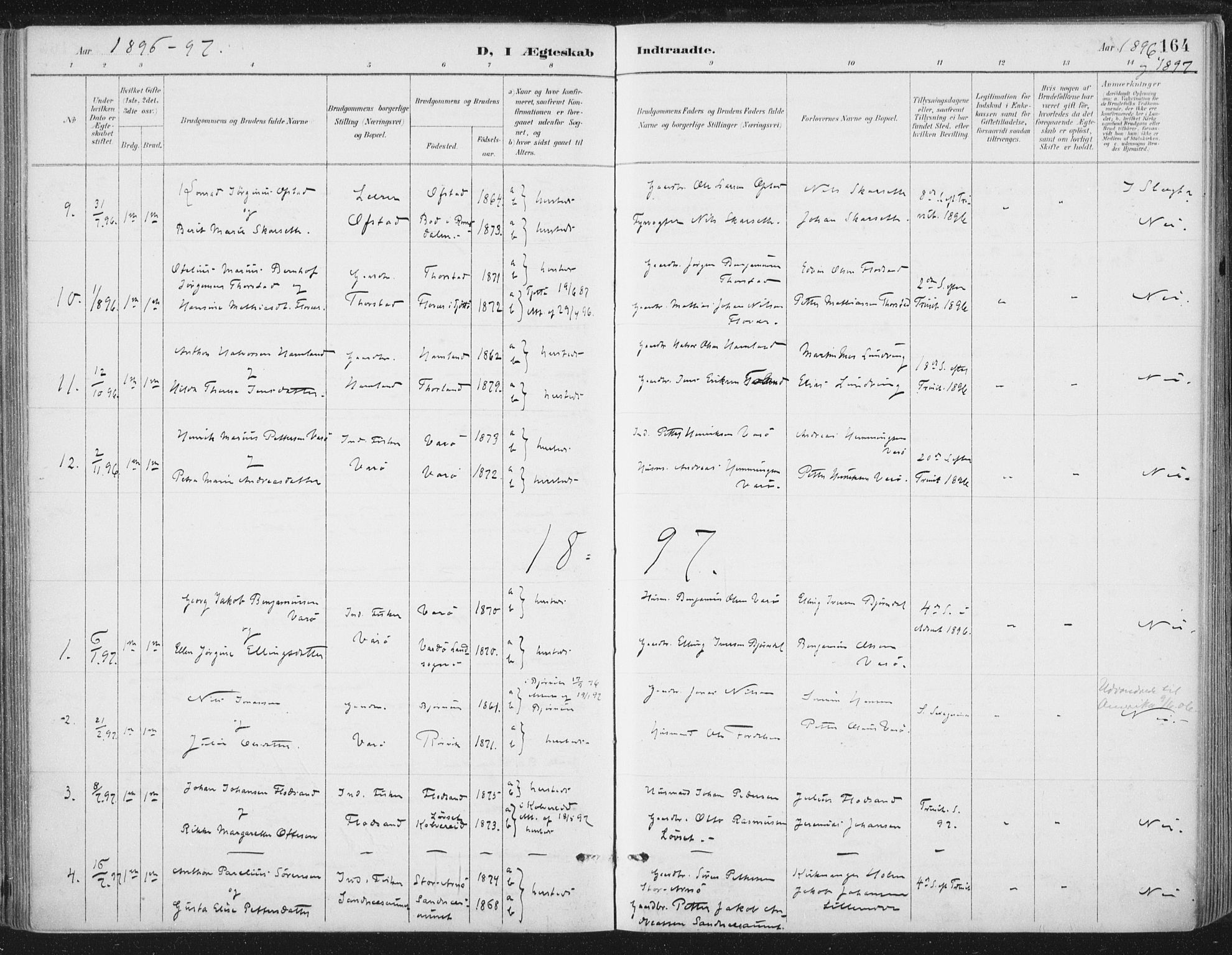 Ministerialprotokoller, klokkerbøker og fødselsregistre - Nord-Trøndelag, SAT/A-1458/784/L0673: Ministerialbok nr. 784A08, 1888-1899, s. 164