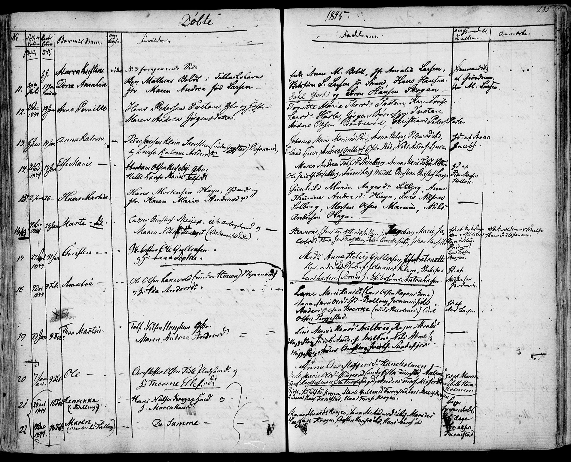 Sandar kirkebøker, AV/SAKO-A-243/F/Fa/L0005: Ministerialbok nr. 5, 1832-1847, s. 284-285