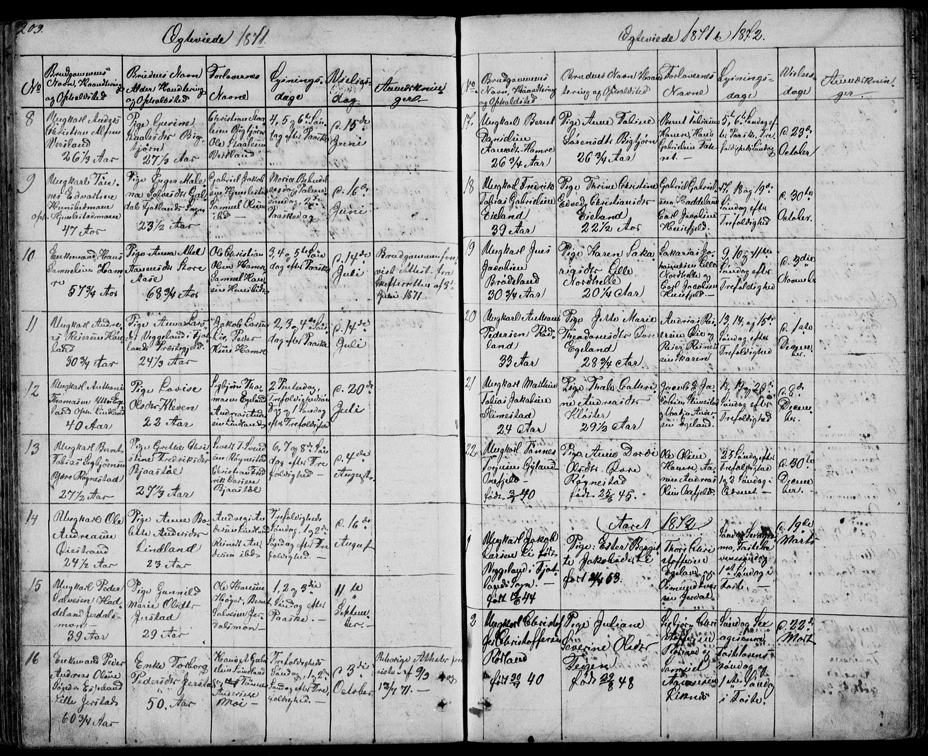 Kvinesdal sokneprestkontor, AV/SAK-1111-0026/F/Fb/Fbb/L0001: Klokkerbok nr. B 1, 1852-1872, s. 209