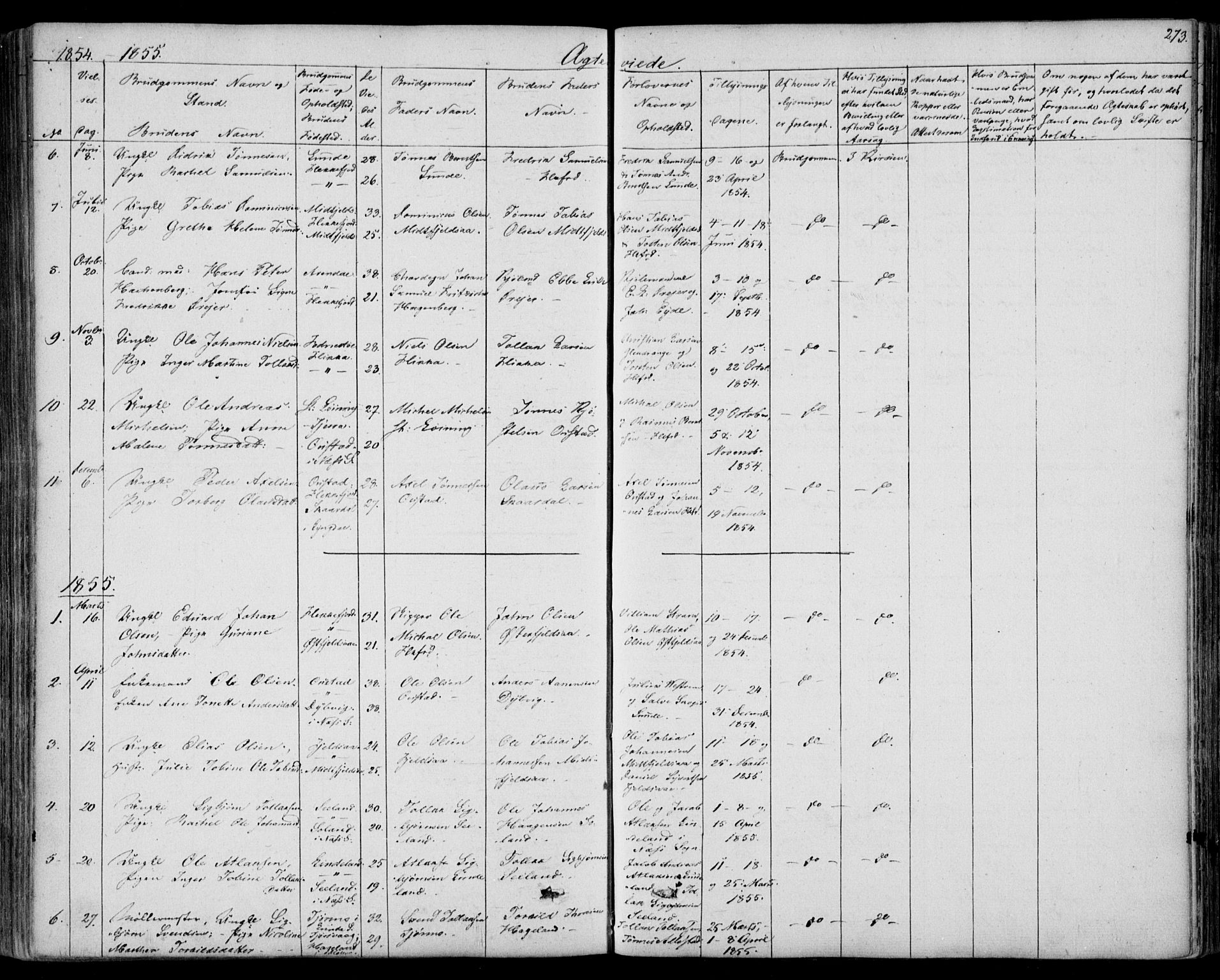 Flekkefjord sokneprestkontor, SAK/1111-0012/F/Fb/Fbc/L0005: Klokkerbok nr. B 5, 1846-1866, s. 273