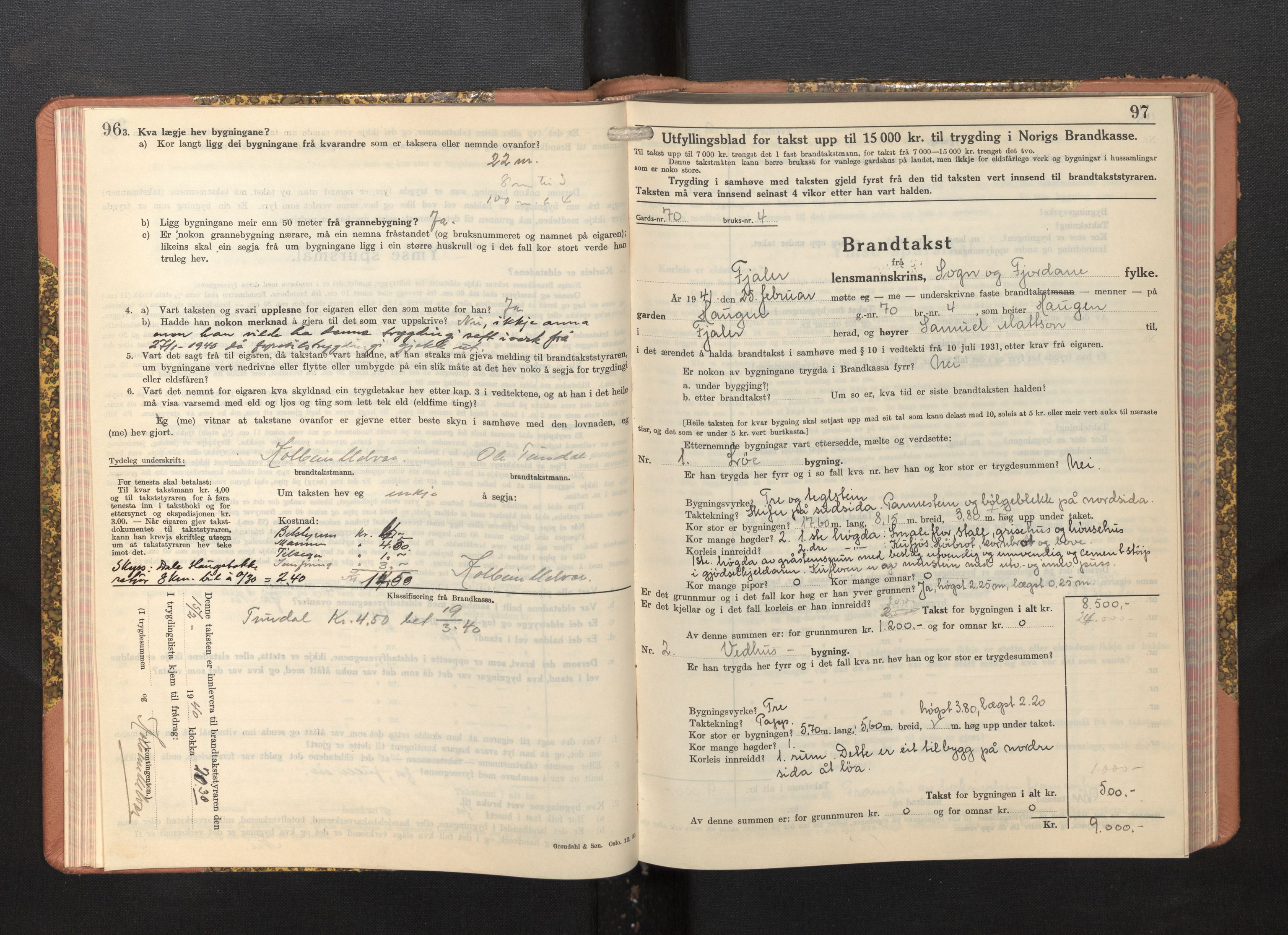 Lensmannen i Fjaler, AV/SAB-A-27201/0012/L0007: Branntakstprotokoll, skjematakst, 1937-1950, s. 96-97