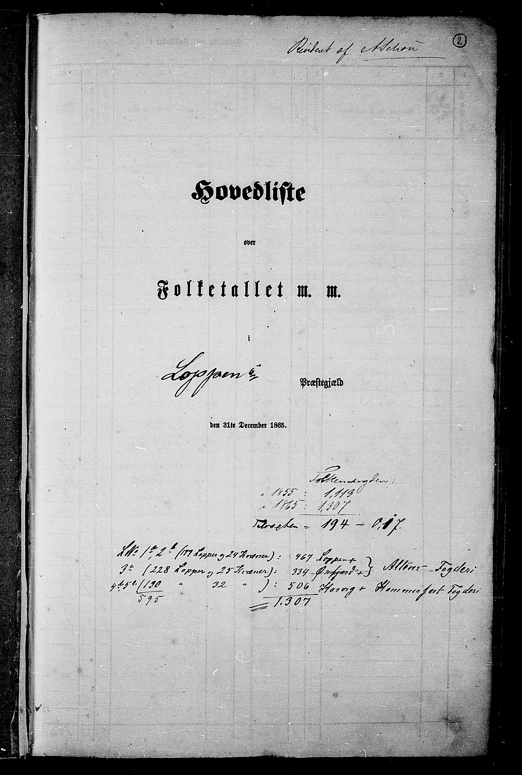 RA, Folketelling 1865 for 2014P Loppa prestegjeld, 1865, s. 5