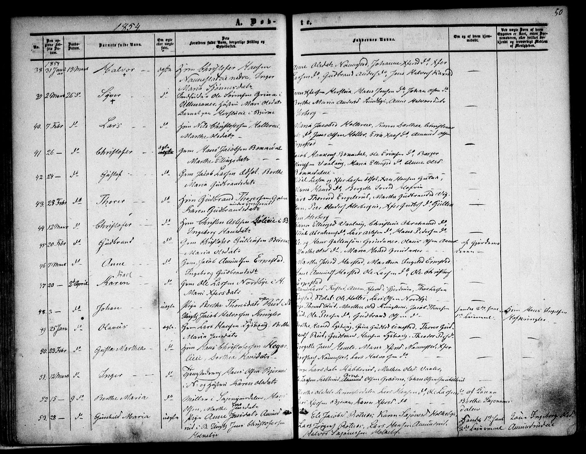 Nannestad prestekontor Kirkebøker, AV/SAO-A-10414a/F/Fa/L0011: Ministerialbok nr. I 11, 1850-1859, s. 50