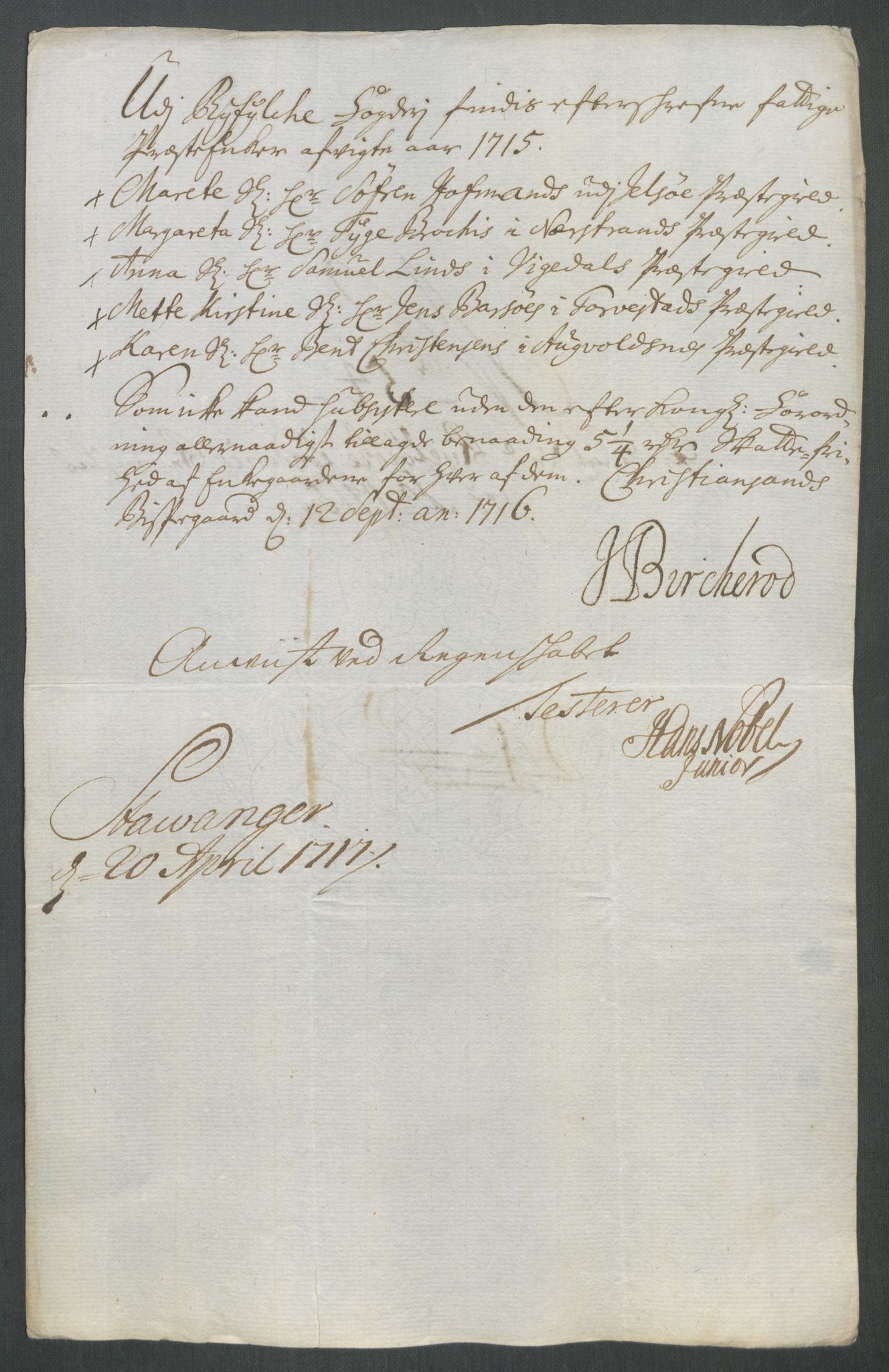 Rentekammeret inntil 1814, Reviderte regnskaper, Fogderegnskap, RA/EA-4092/R47/L2868: Fogderegnskap Ryfylke, 1715, s. 320