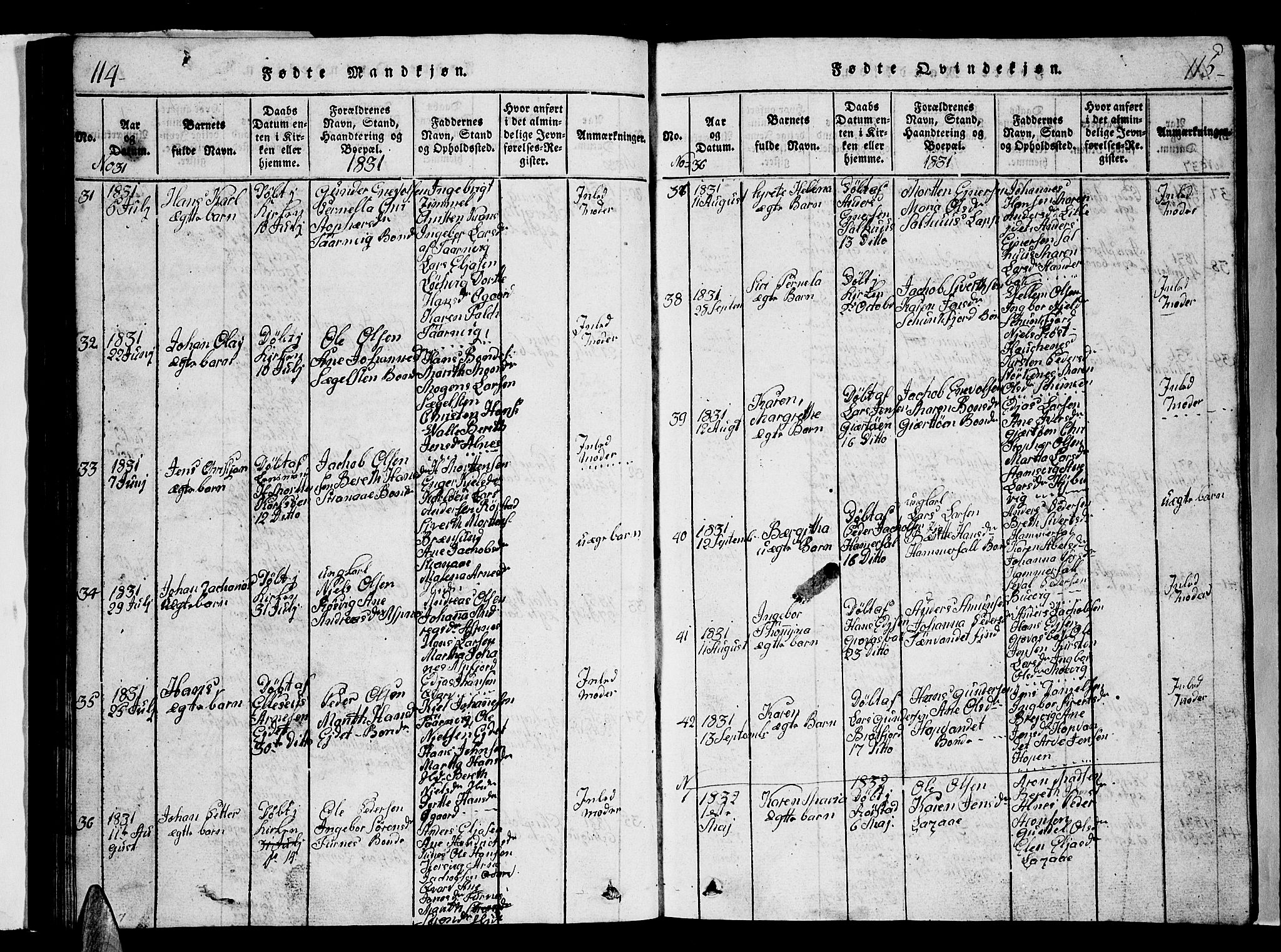 Ministerialprotokoller, klokkerbøker og fødselsregistre - Nordland, SAT/A-1459/853/L0773: Klokkerbok nr. 853C01, 1821-1859, s. 114-115