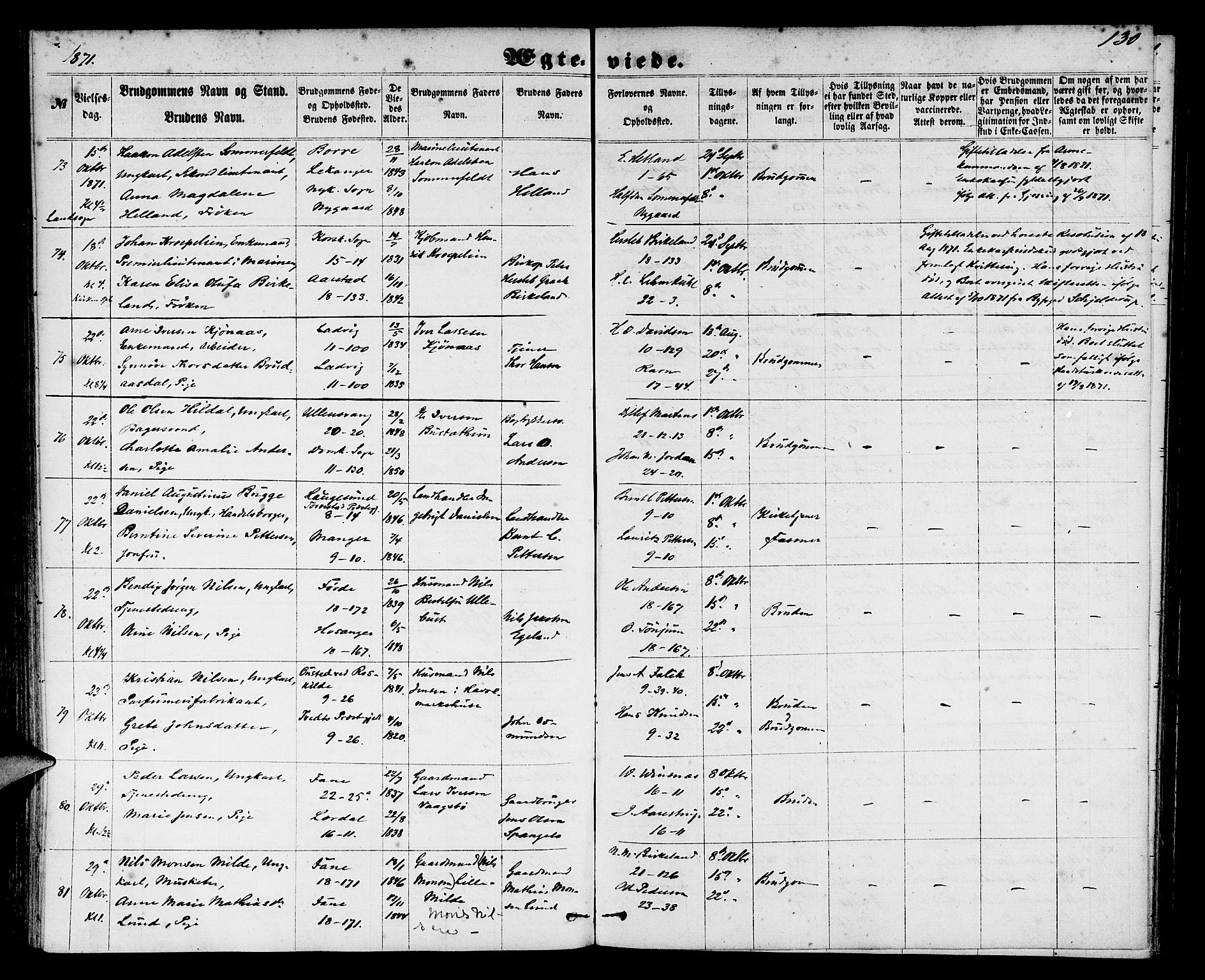 Domkirken sokneprestembete, AV/SAB-A-74801/H/Hab/L0030: Klokkerbok nr. D 2, 1857-1876, s. 130