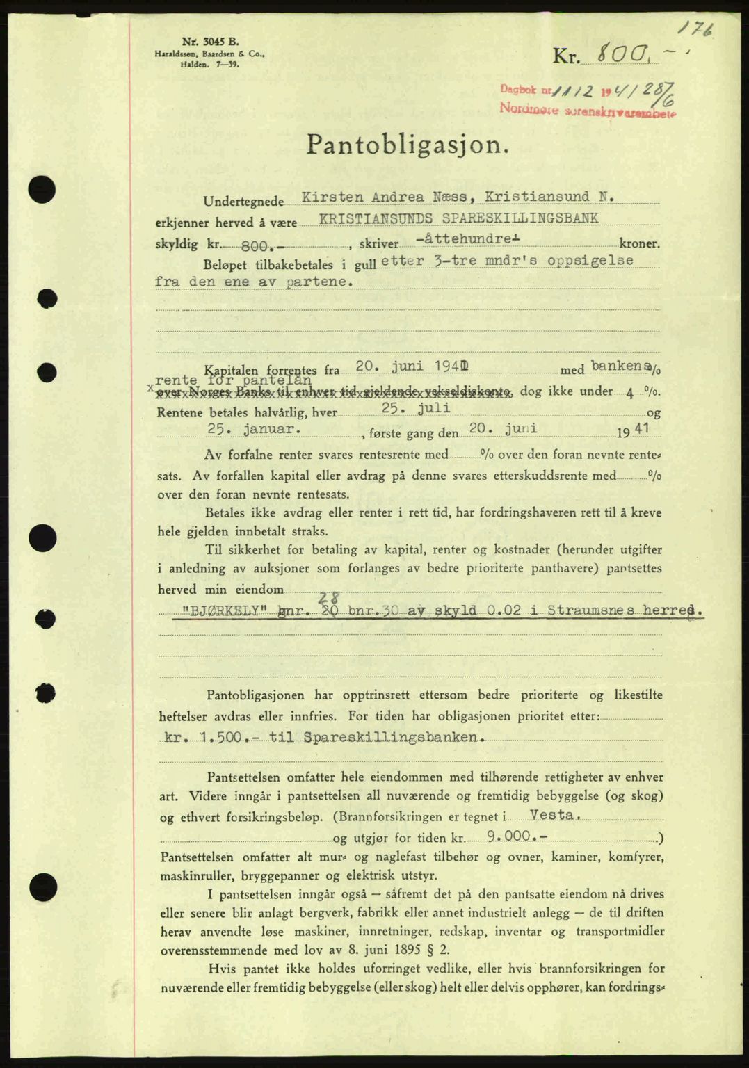 Nordmøre sorenskriveri, SAT/A-4132/1/2/2Ca: Pantebok nr. B88, 1941-1942, Dagboknr: 1112/1941