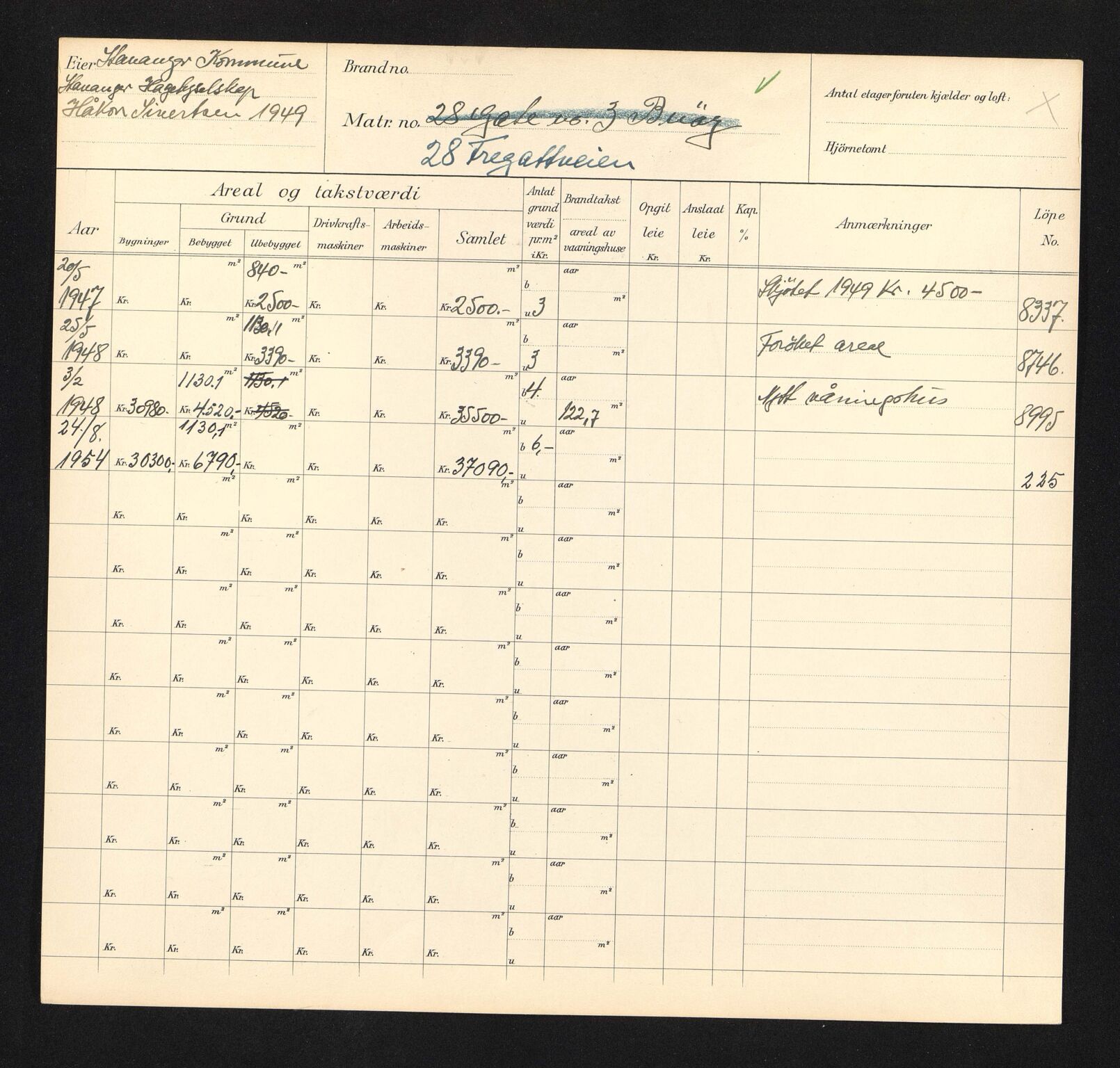 Stavanger kommune. Skattetakstvesenet, BYST/A-0440/F/Fa/Faa/L0014/0005: Skattetakstkort / Fregattveien 27 - Fridtjof Nansens vei 66