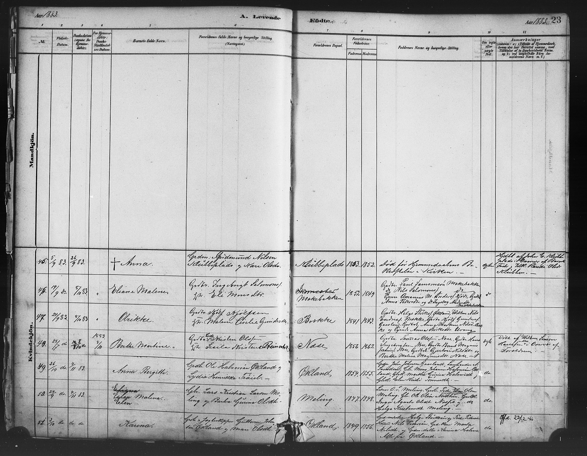 Finnås sokneprestembete, AV/SAB-A-99925/H/Ha/Haa/Haac/L0001: Ministerialbok nr. C 1, 1881-1894, s. 23
