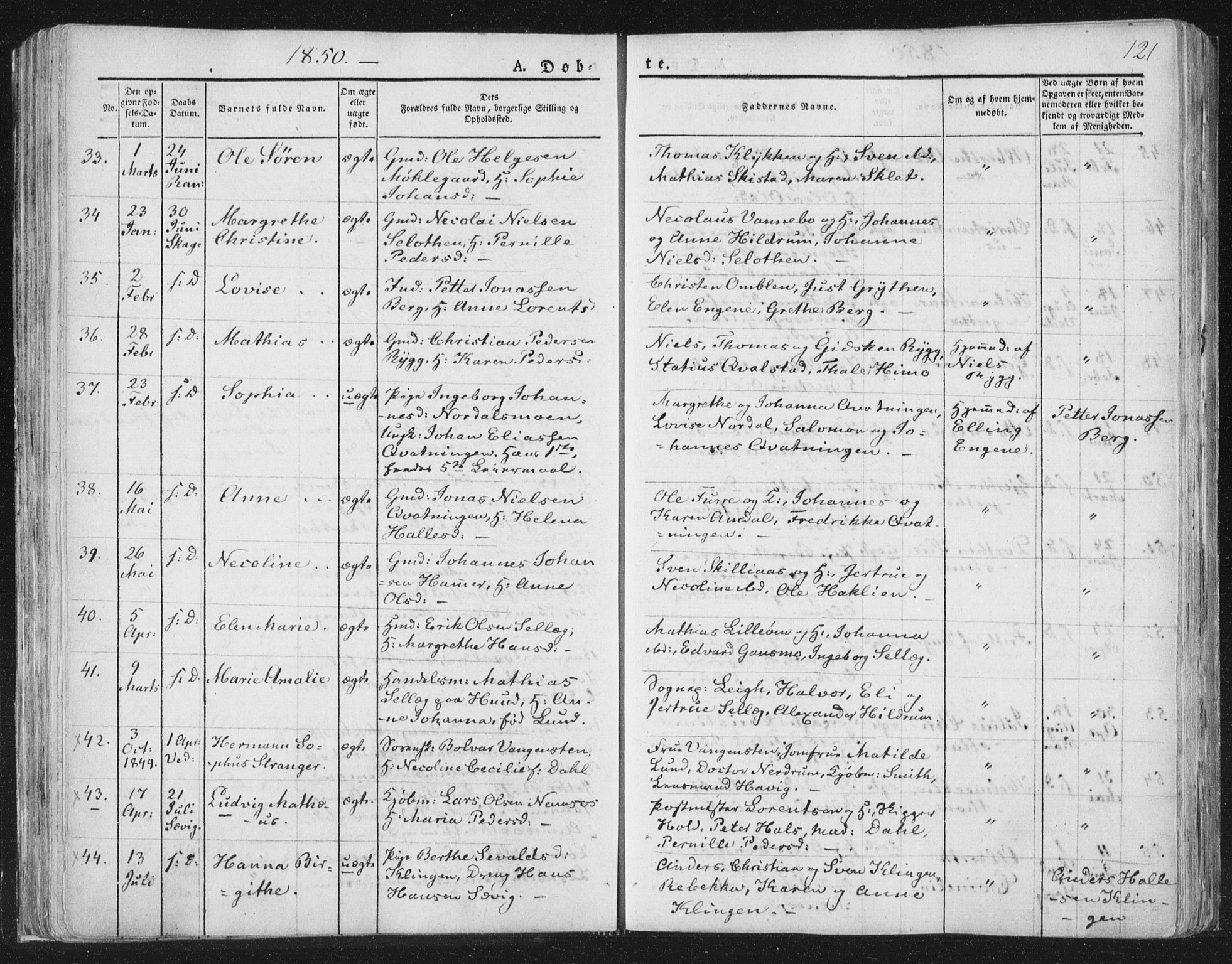 Ministerialprotokoller, klokkerbøker og fødselsregistre - Nord-Trøndelag, AV/SAT-A-1458/764/L0551: Ministerialbok nr. 764A07a, 1824-1864, s. 121
