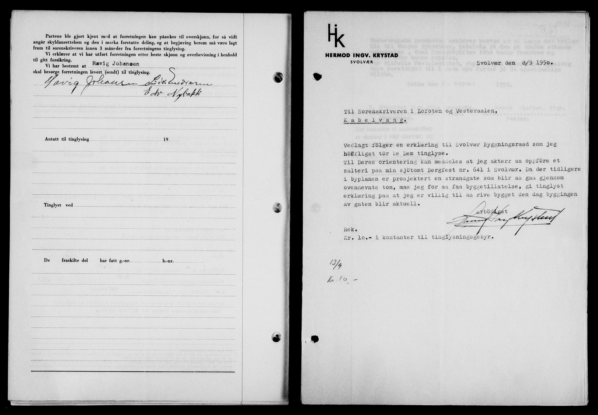 Lofoten sorenskriveri, SAT/A-0017/1/2/2C/L0024a: Pantebok nr. 24a, 1950-1950, Dagboknr: 2521/1950