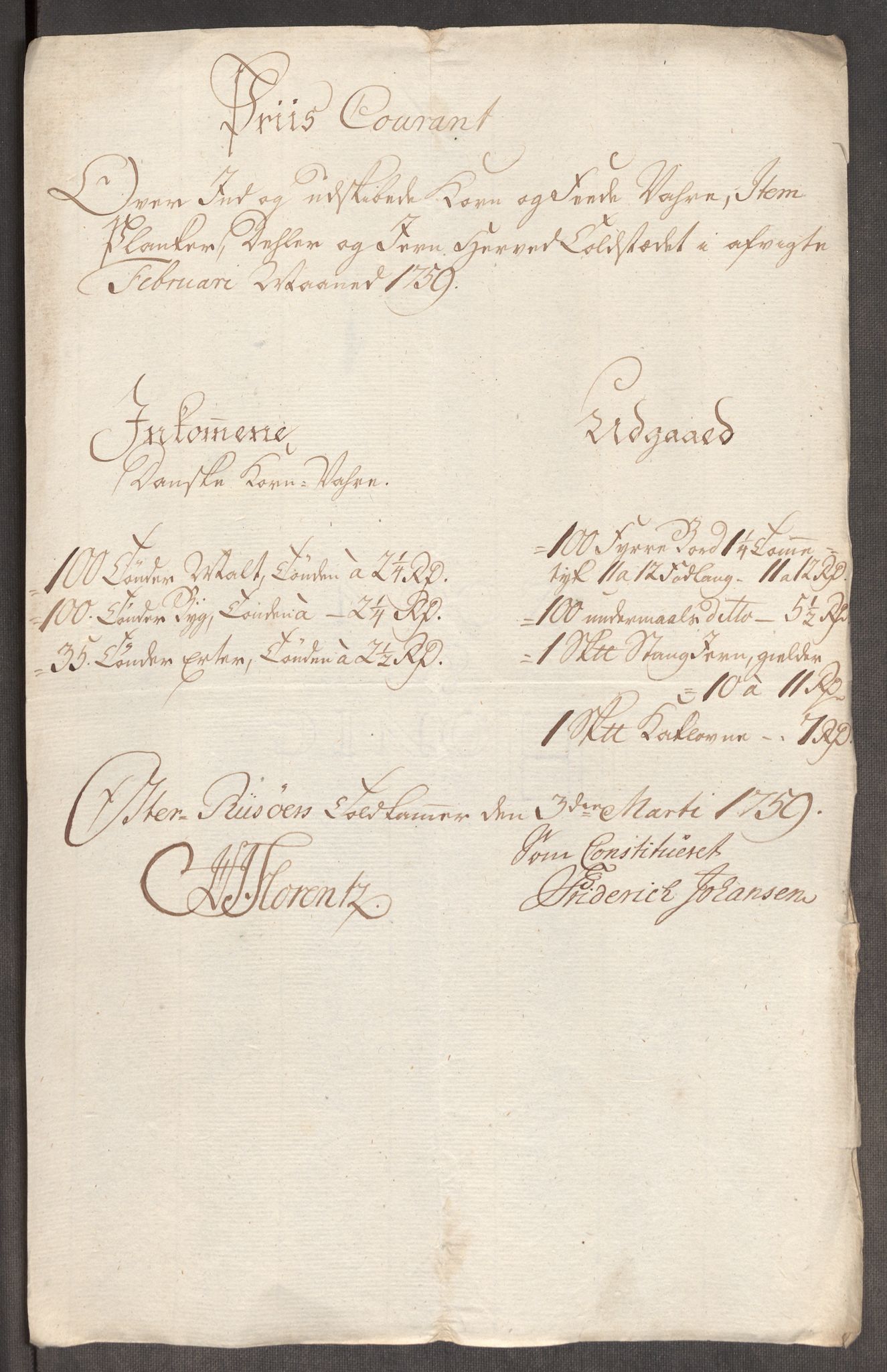 Rentekammeret inntil 1814, Realistisk ordnet avdeling, AV/RA-EA-4070/Oe/L0006: [Ø1]: Priskuranter, 1758-1760, s. 574