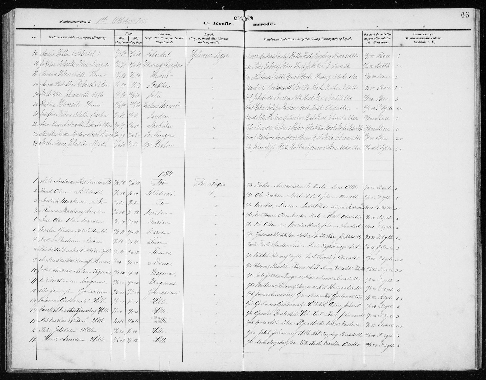 Manger sokneprestembete, AV/SAB-A-76801/H/Hab: Klokkerbok nr. B 3, 1891-1907, s. 65