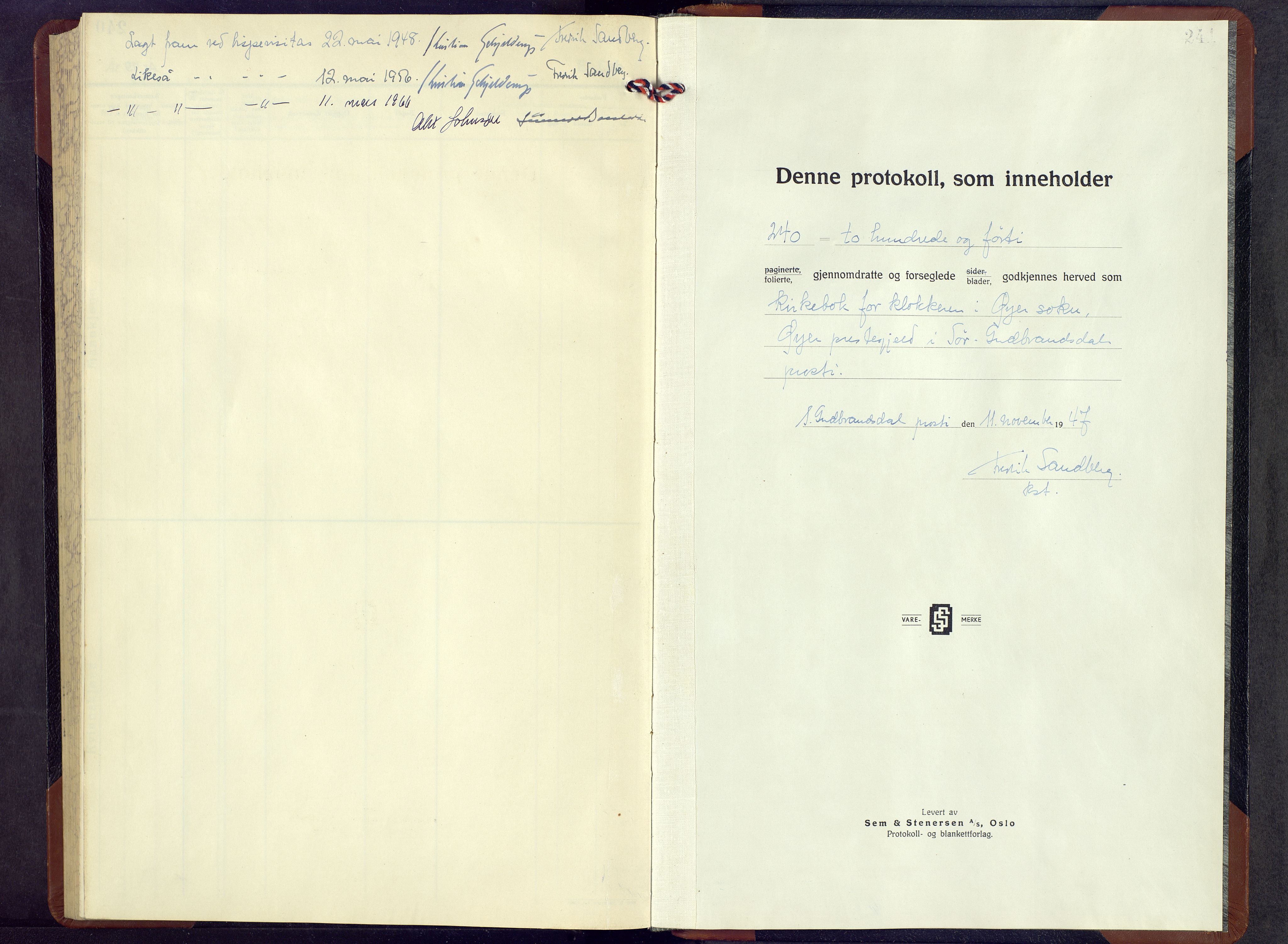 Øyer prestekontor, AV/SAH-PREST-084/H/Ha/Hab/L0010: Klokkerbok nr. 10, 1946-1968, s. 241