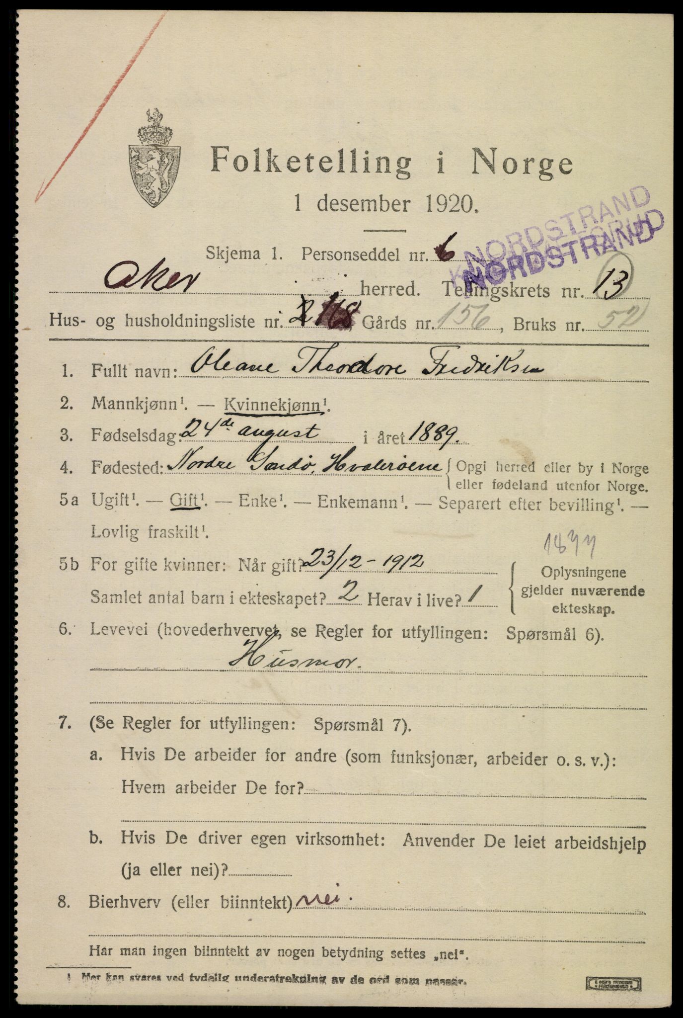 SAO, Folketelling 1920 for 0218 Aker herred, 1920, s. 81606