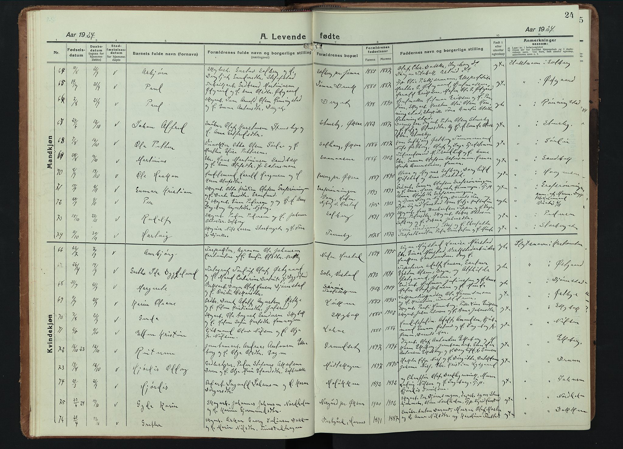 Elverum prestekontor, AV/SAH-PREST-044/H/Ha/Hab/L0015: Klokkerbok nr. 15, 1922-1945, s. 24