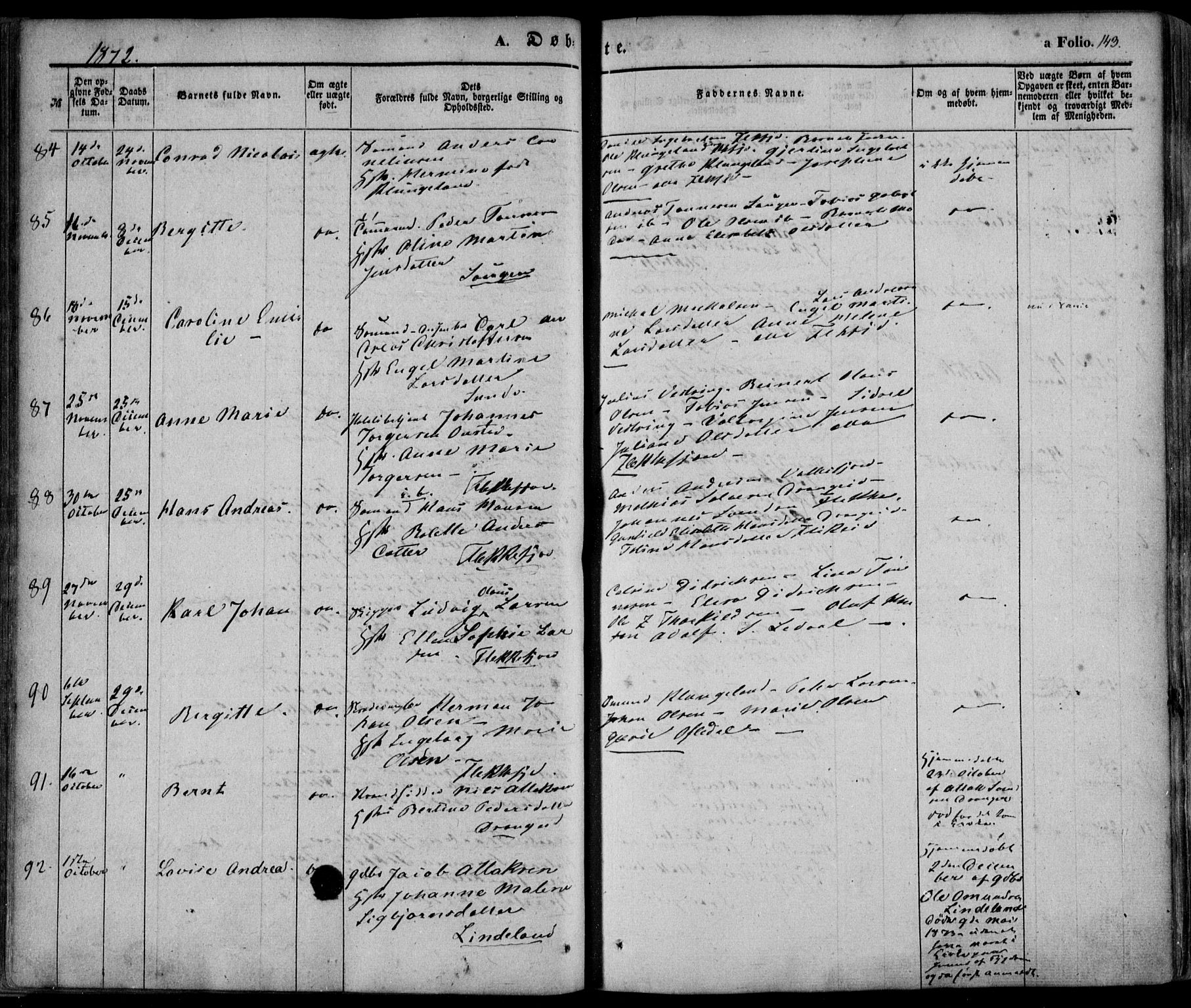 Flekkefjord sokneprestkontor, AV/SAK-1111-0012/F/Fa/Fac/L0005: Ministerialbok nr. A 5, 1849-1875, s. 143