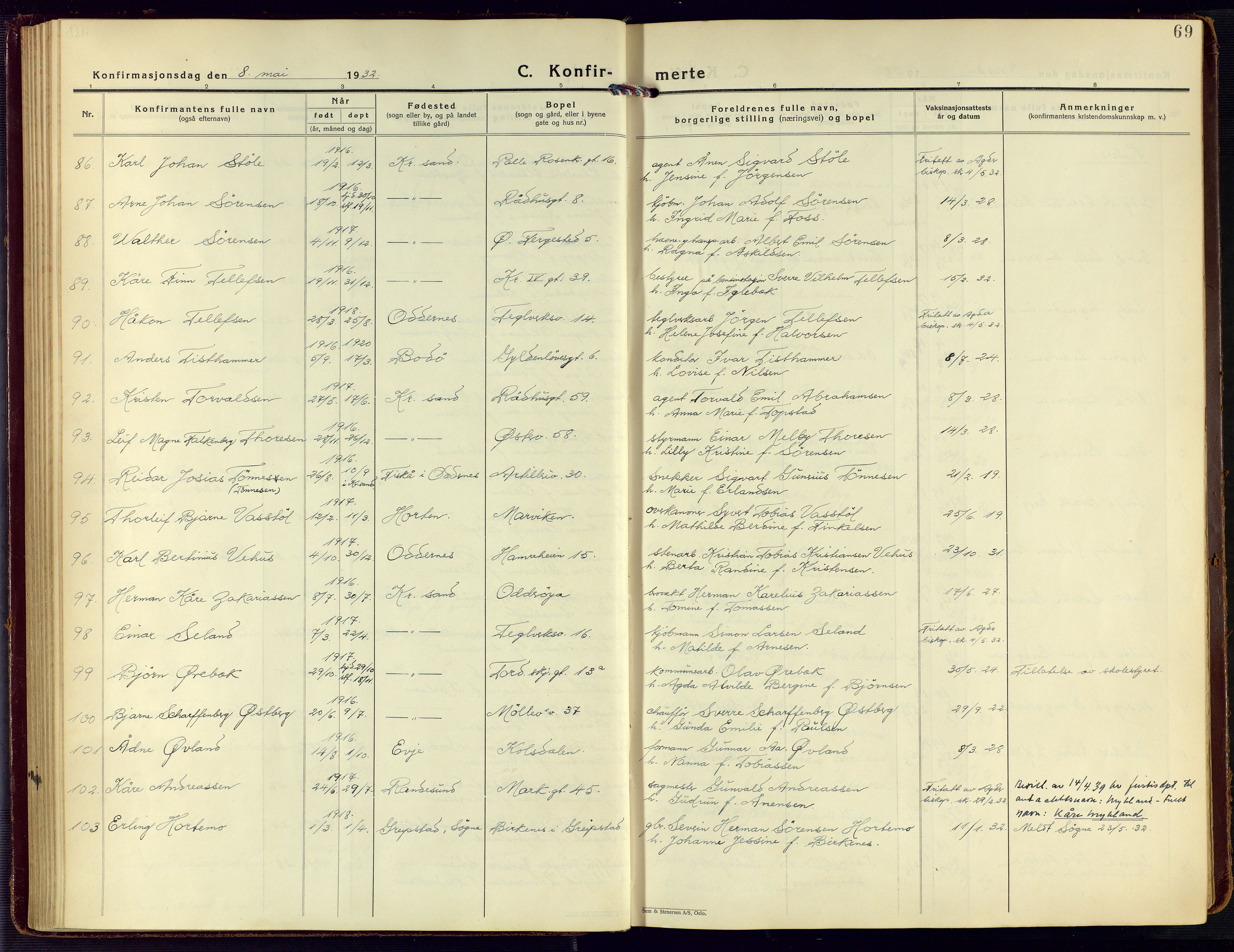 Kristiansand domprosti, AV/SAK-1112-0006/F/Fa/L0027: Ministerialbok nr. A 26, 1928-1940, s. 69