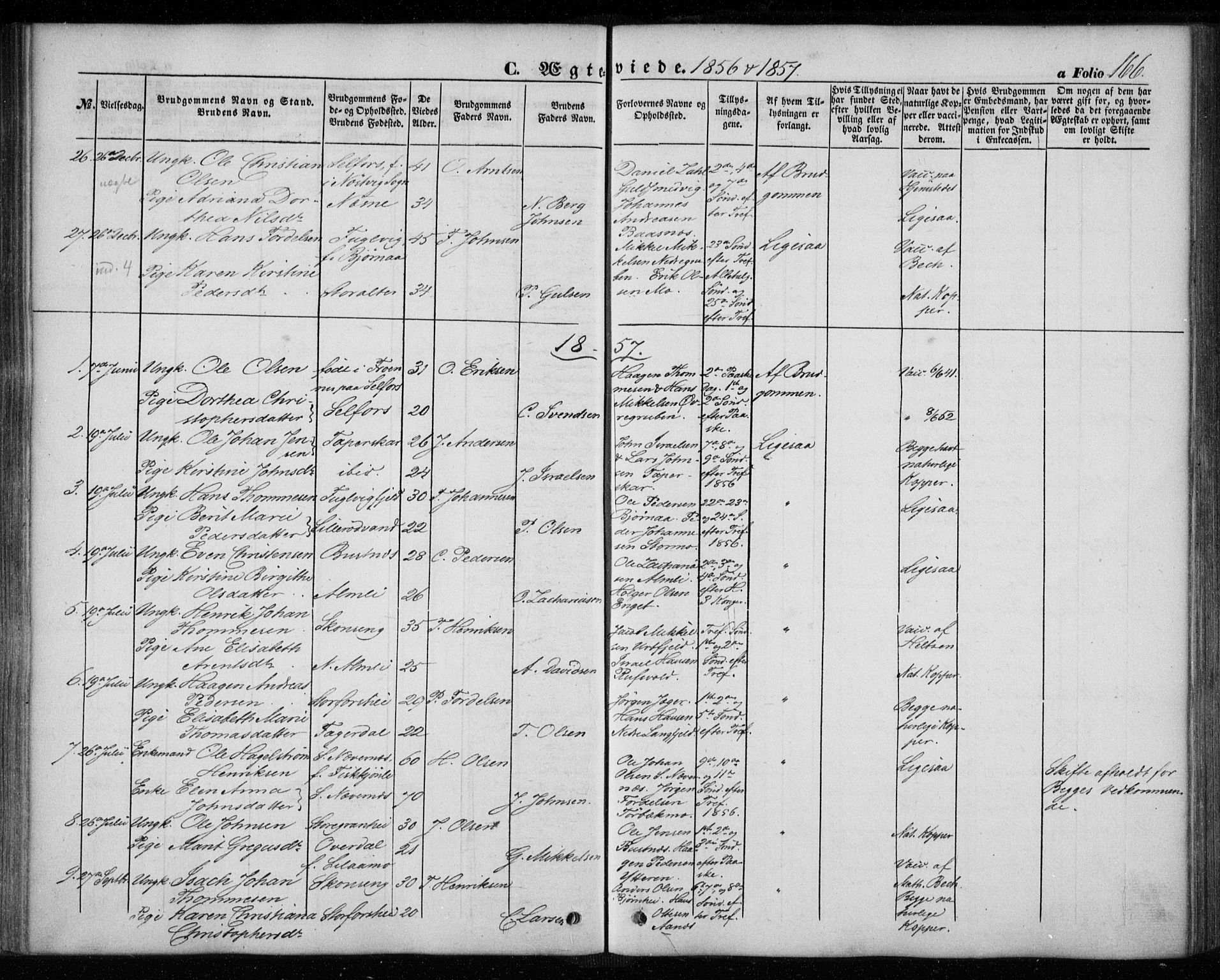 Ministerialprotokoller, klokkerbøker og fødselsregistre - Nordland, AV/SAT-A-1459/827/L0392: Ministerialbok nr. 827A04, 1853-1866, s. 166