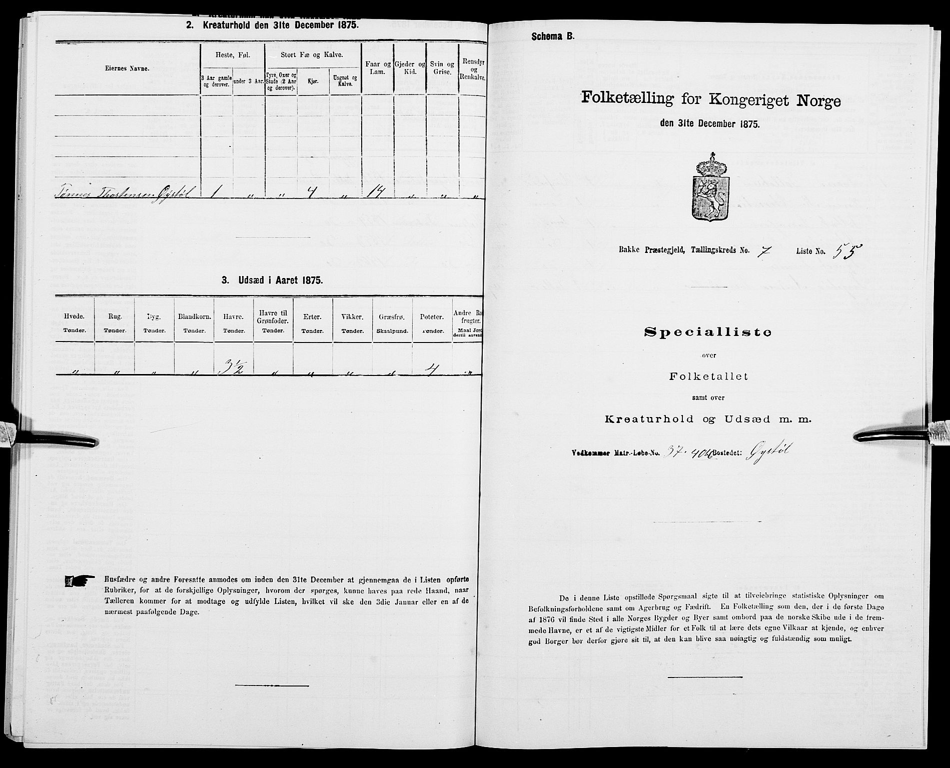 SAK, Folketelling 1875 for 1045P Bakke prestegjeld, 1875, s. 778