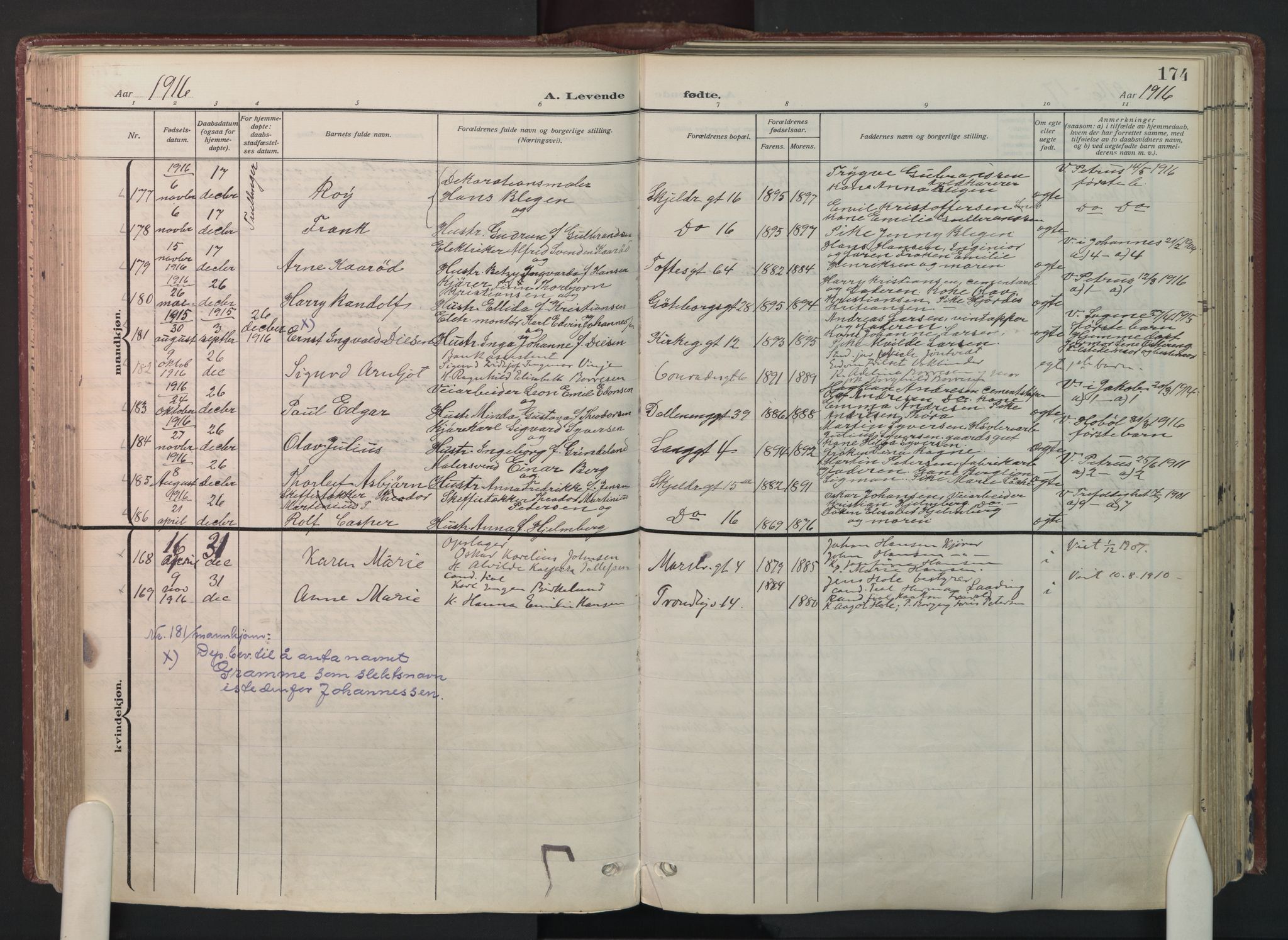 Petrus prestekontor Kirkebøker, AV/SAO-A-10872/F/Fa/L0012: Ministerialbok nr. 12, 1909-1936, s. 174