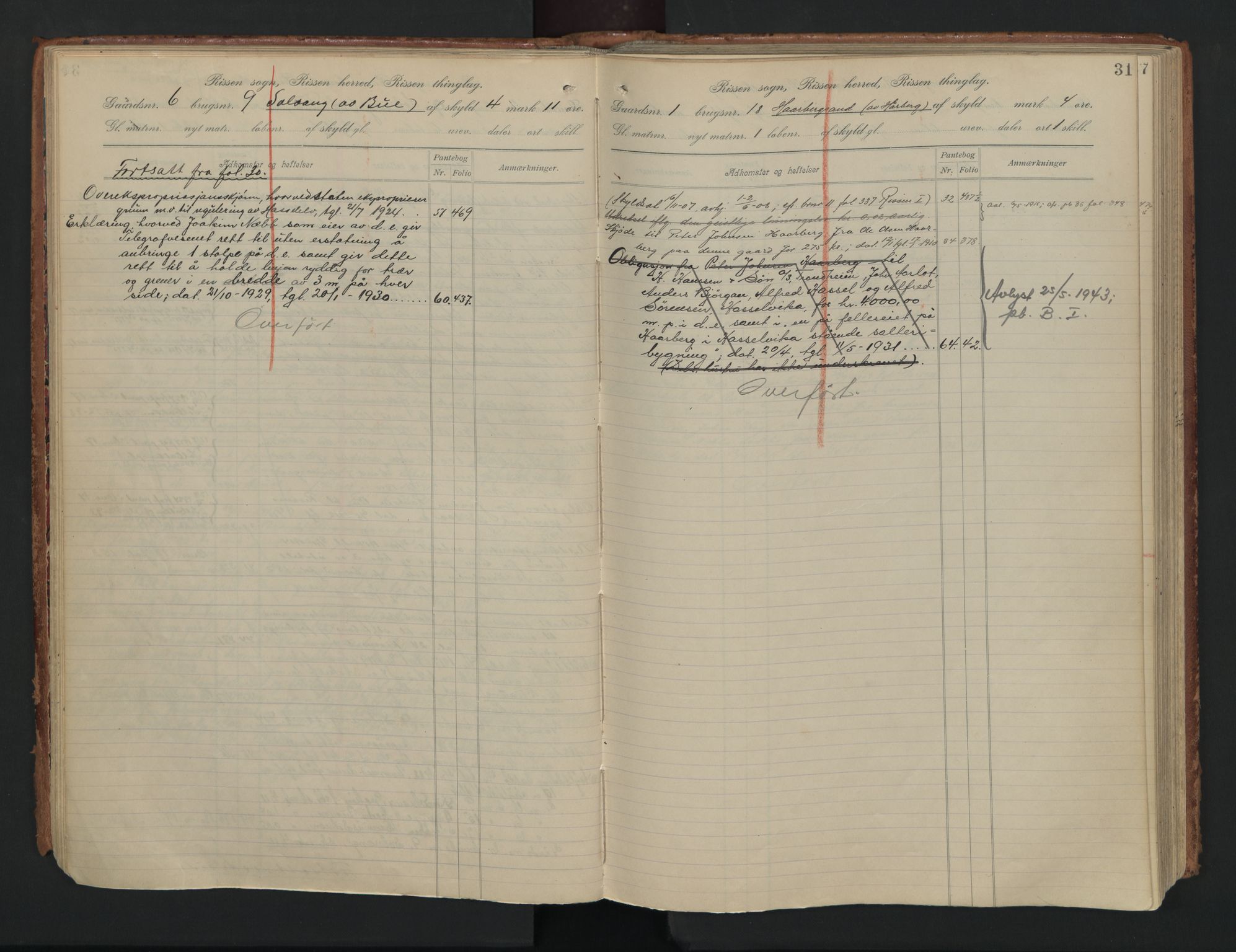 Fosen sorenskriveri, AV/SAT-A-1107/1/2/2A/L0034: Panteregister nr. 34, s. 31
