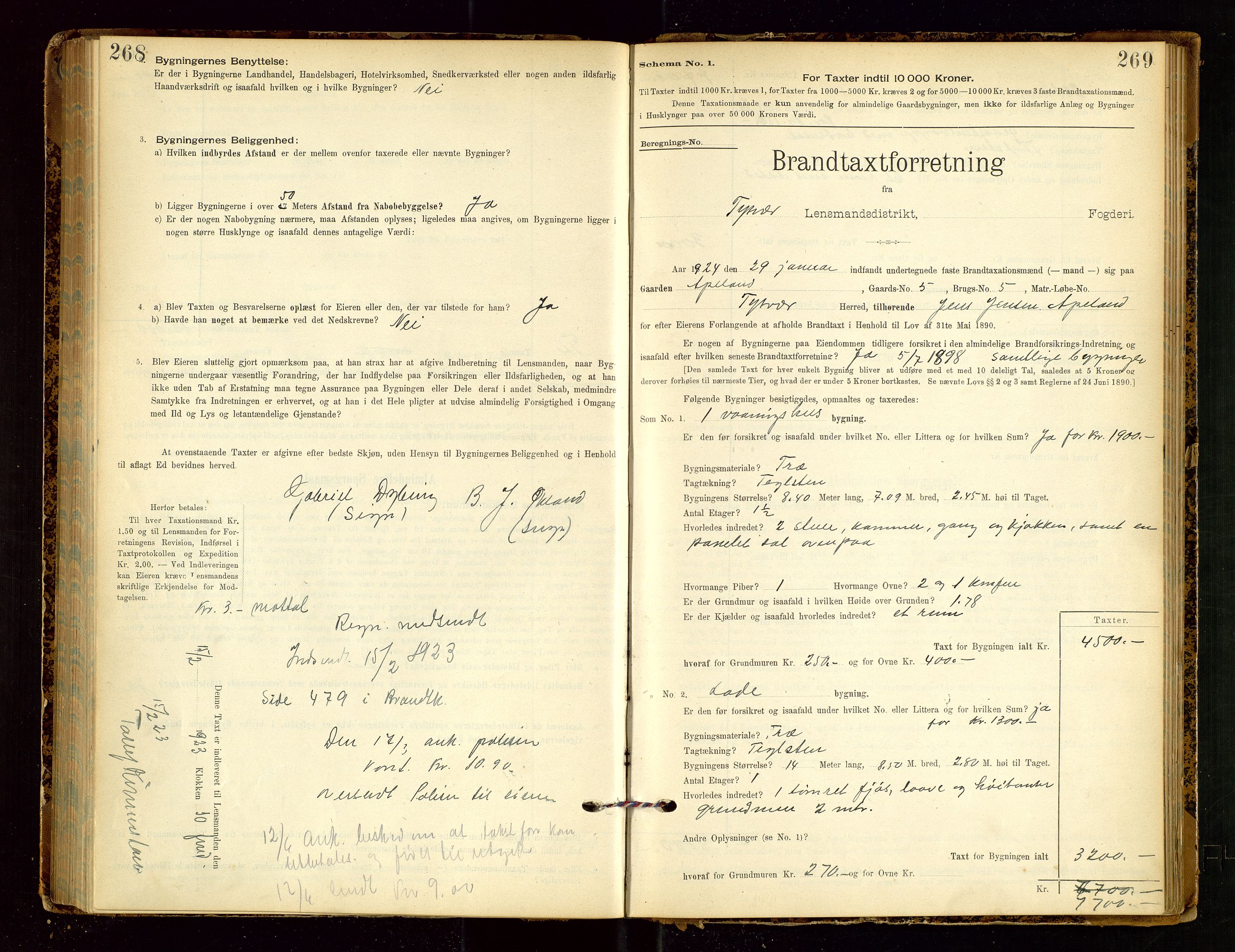 Tysvær lensmannskontor, AV/SAST-A-100192/Gob/L0002: "Brandtakstprotokol for Lensmanden i Tysvær", 1901-1932, s. 268-269