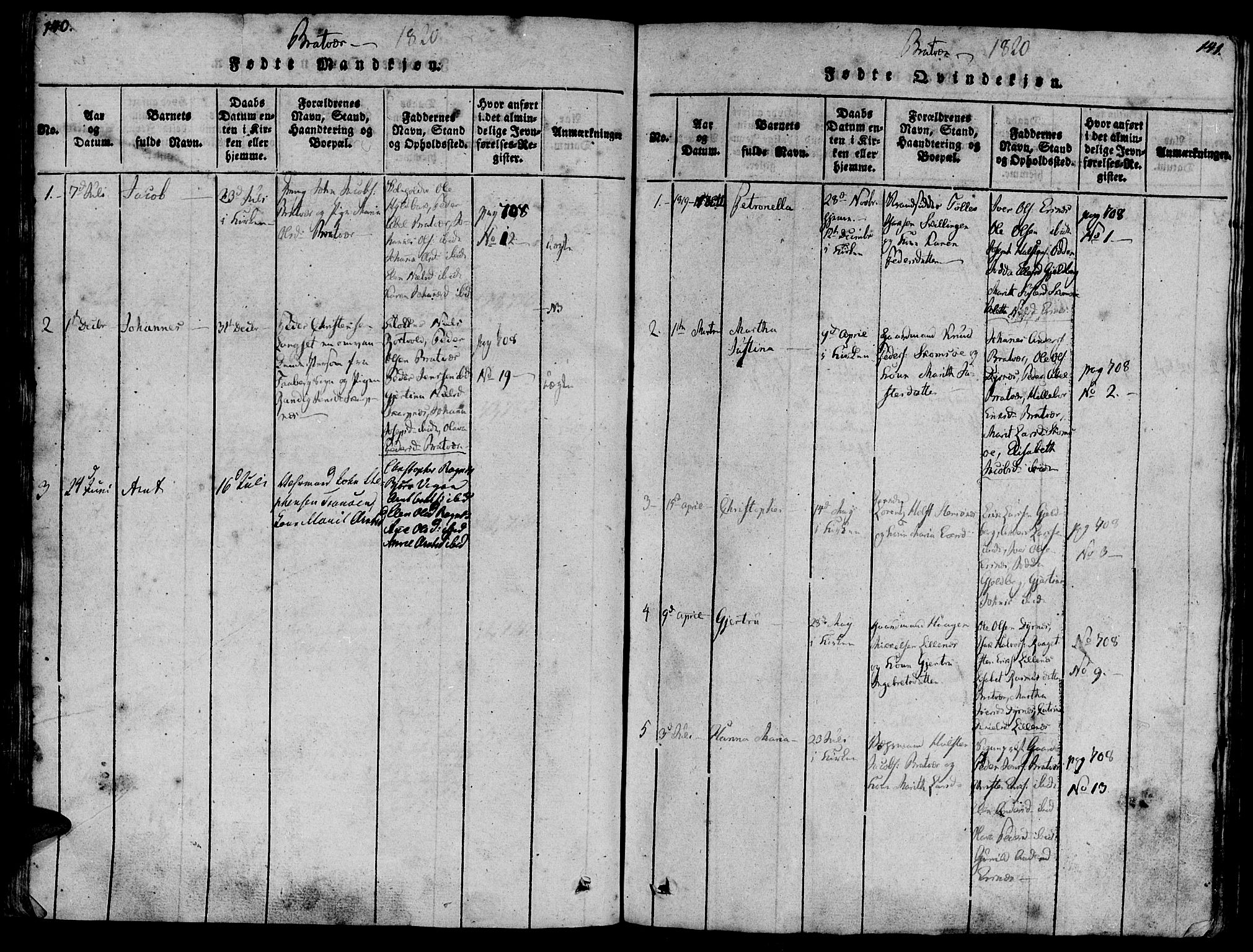 Ministerialprotokoller, klokkerbøker og fødselsregistre - Møre og Romsdal, AV/SAT-A-1454/581/L0934: Ministerialbok nr. 581A03 /2, 1819-1827, s. 140-141