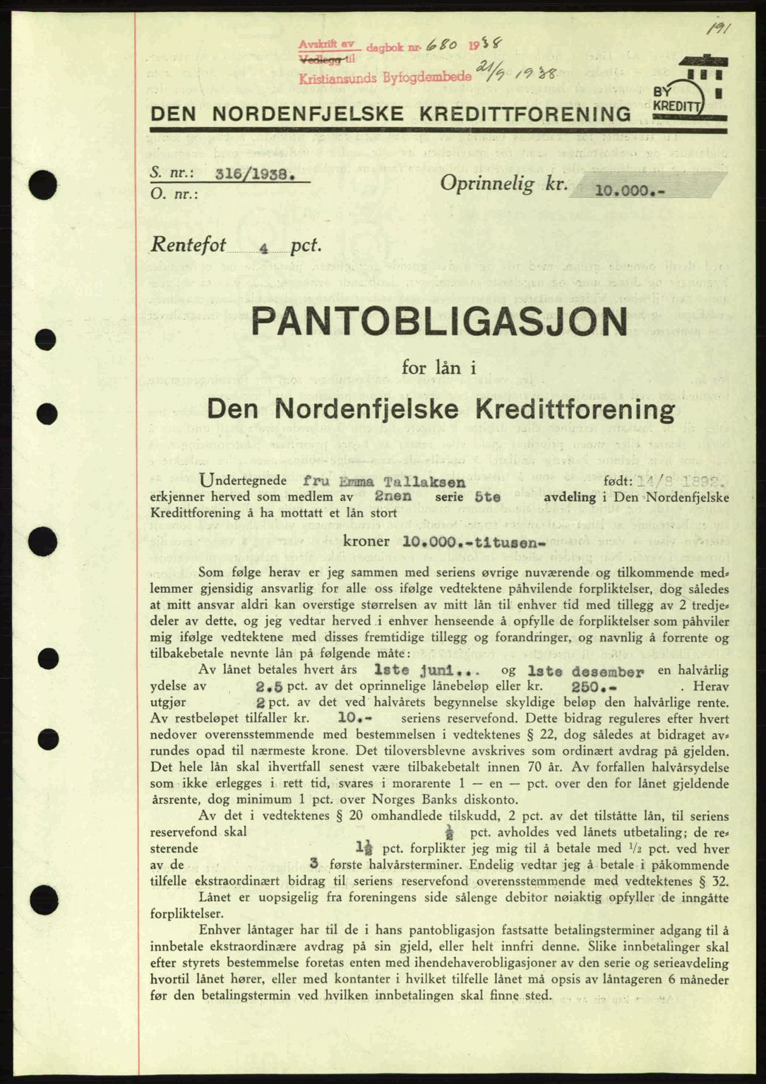Kristiansund byfogd, SAT/A-4587/A/27: Pantebok nr. 31, 1938-1939, Dagboknr: 680/1938