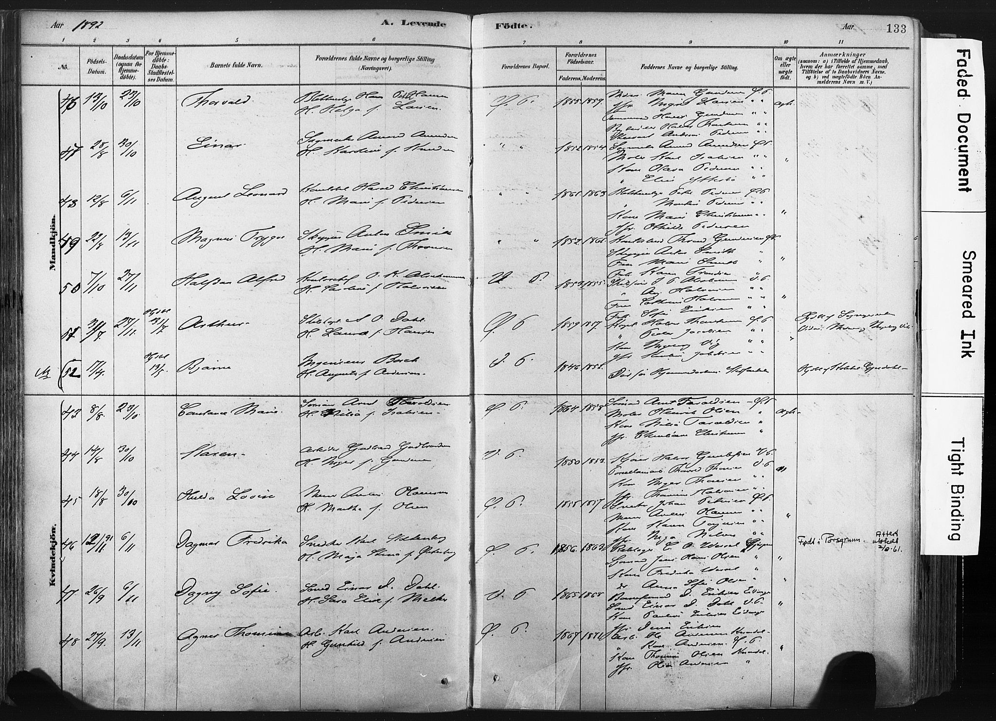 Porsgrunn kirkebøker , AV/SAKO-A-104/F/Fa/L0008: Ministerialbok nr. 8, 1878-1895, s. 133