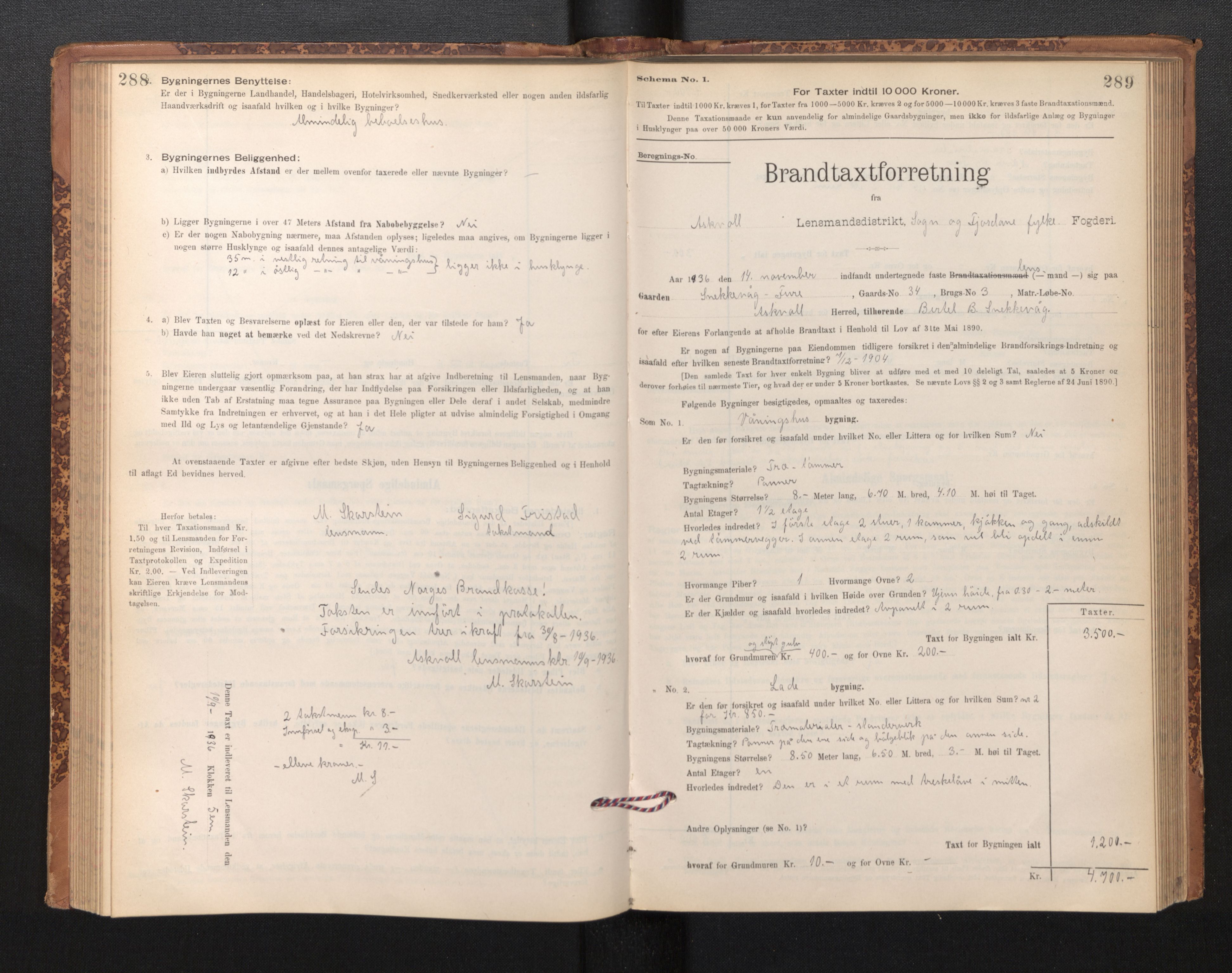 Lensmannen i Askvoll, AV/SAB-A-26301/0012/L0004: Branntakstprotokoll, skjematakst og liste over branntakstmenn, 1895-1932, s. 288-289