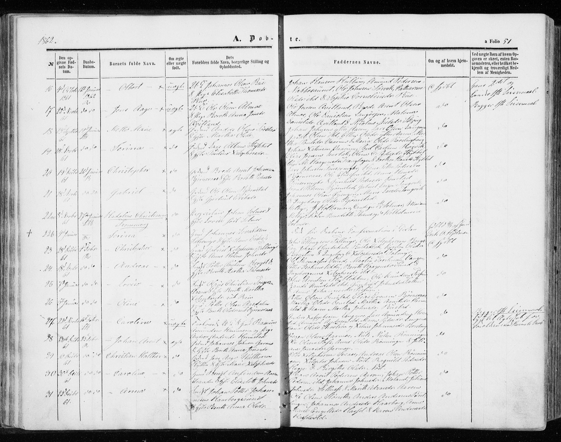 Ministerialprotokoller, klokkerbøker og fødselsregistre - Sør-Trøndelag, SAT/A-1456/646/L0612: Ministerialbok nr. 646A10, 1858-1869, s. 51