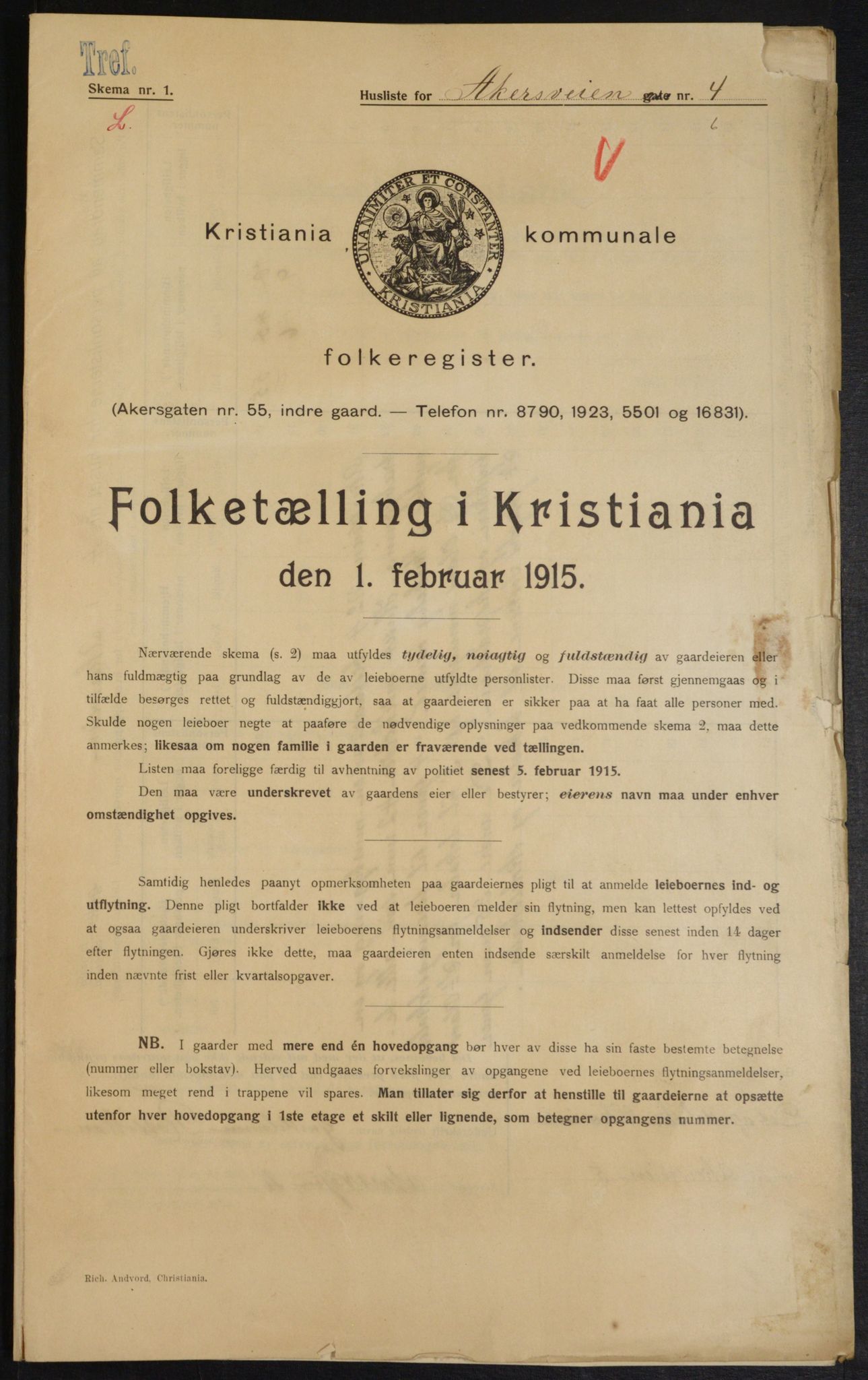 OBA, Kommunal folketelling 1.2.1915 for Kristiania, 1915, s. 738